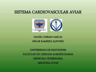 SISTEMA CARDIOVASCULAR AVIAR
DANIEL FABIAN GARCIA
OSCAR RAMIREZ ALFONSO
UNIVERSIDAD DE SANTANDER
FACULTAD DE CIENCIAS AGROPECUARIAS
MEDICINA VETERINARIA
MEDICINA AVIAR
 