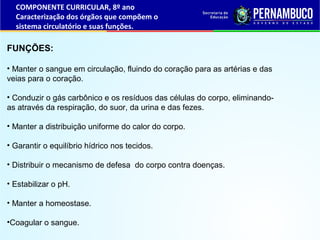 FUNÇÕES:
• Manter o sangue em circulação, fluindo do coração para as artérias e das
veias para o coração.
• Conduzir o gás...