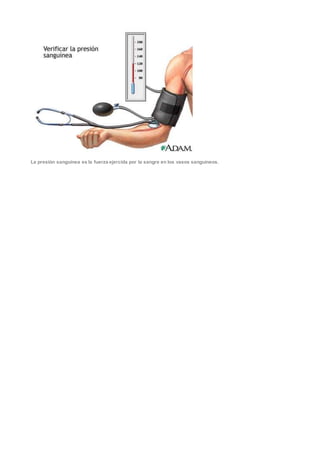 La presión sanguínea es la fuerza ejercida por la sangre en los vasos sanguíneos.
 