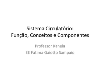 Sistema Circulatório: Função, Conceitos e Componentes Professor Kanela EE Fátima Gaiotto Sampaio 