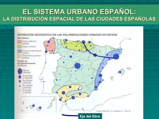 EL SISTEMA URBANO ESPAÑOL:EL SISTEMA URBANO ESPAÑOL:
LA DISTRIBUCIÓN ESPACIAL DE LAS CIUDADES ESPAÑOLASLA DISTRIBUCIÓN ESPACIAL DE LAS CIUDADES ESPAÑOLAS
Eje del Ebro
 