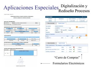 Aplicaciones Especiales Digitalización y Rediseño Procesos “ Carro de Compras” Formularios Electrónicos 