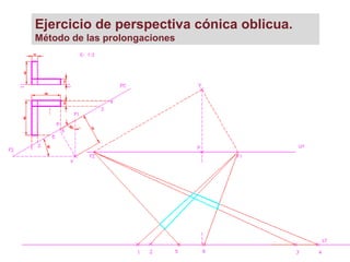 Ejercicio de perspectiva cónica oblicua.
Método de las prolongaciones
 