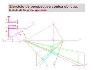Ejercicio de perspectiva cónica oblicua.
Método de las prolongaciones
 