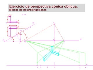 Ejercicio de perspectiva cónica oblicua.
Método de las prolongaciones
 
