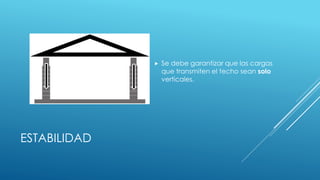 ESTABILIDAD
 Se debe garantizar que las cargas
que transmiten el techo sean solo
verticales.
 