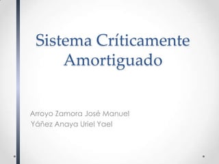 Sistema Críticamente
     Amortiguado


Arroyo Zamora José Manuel
Yáñez Anaya Uriel Yael
 