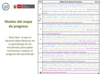 Niveles del mapa
de progreso
Describen lo que el
docente debe observar en
el aprendizaje de los
estudiantes para poder
monitorear y apoyar el
progreso del aprendizaje

 