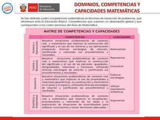 DOMINIOS, COMPETENCIAS Y
CAPACIDADES MATEMÁTICAS
 