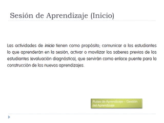 Sesión de Aprendizaje (Inicio)
Rutas de Aprendizaje – Gestión
del Aprendizaje
 