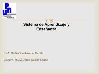 
Profr. Dr. Rubicel Manuel Capilla.
Elaboró. M.V.Z. Jorge Guillén López
Sistema de Aprendizaje y
Enseñanza
 