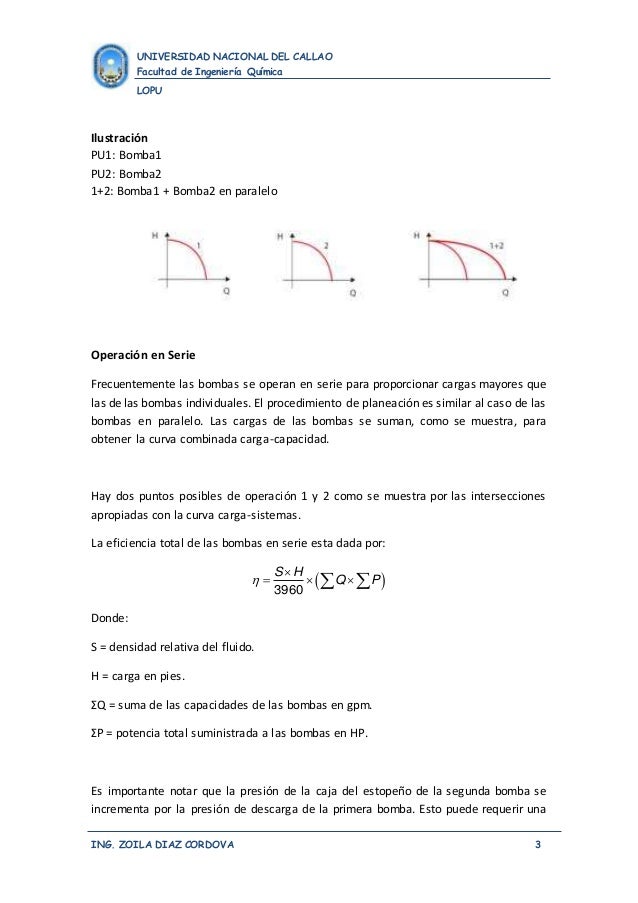 q fluido (1) en bombas Sistema serie paralelo de y