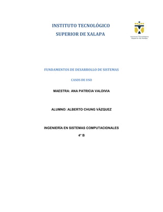 51377852540<br />           INSTITUTO TECNOLÓGICO<br />          SUPERIOR DE XALAPA<br />FUNDAMENTOS DE DESARROLLO DE SISTEMAS<br />CASOS DE USO <br />MAESTRA: ANA PATRICIA VALDIVIA<br />ALUMNO: ALBERTO CHUNG VÁZQUEZ<br />INGENIERÍA EN SISTEMAS COMPUTACIONALES<br />4° B<br />“SISTEMA DE CAPTURA Y CONTROL DE OBRAS PÚBLICAS Y LICITACIONES DE LA JEC DE VERACRUZ”<br />Resumen Ejecutivo<br />El presente sistema tendrá como función simplificar el proceso de captura, control y administración de las obras y licitaciones de la Junta Estatal de Caminos (JEC) del Estado Veracruz mediante el uso de sistemas informáticos, ayudando así al Departamento Administrativo a ahorrar tiempo en sus procesos de administración y uso de la información así como a disminuir los costos por uso de papel y manejo de archivo, contribuyendo además a la preservación del medio ambiente. <br />El sistema se compondrá por tres módulos principales: Administración de Obras, Administración de Licitaciones y Control de Asignaciones; el primero estará destinado a la captura de obras que han sido previamente autorizadas y están pendientes de realizarse, incluyendo los anexos necesarios para los lineamientos que se tomarán en cuenta en las licitaciones; el módulo de Administración de Licitaciones será el encargado de consultar las obras pendientes y establecer los lineamientos necesarios para las empresas licitadoras, registrar a las empresas licitadoras en base a su experiencia en los distintos ramos, evaluar sus propuestas y asignar la obras a la empresa ganadora; por último, en el módulo de Control de Asignaciones se capturaran los informes de avance y resultados que proporcionen las empresas y los supervisores de la JEC, asimismo se asignará un calificación de acuerdo al desempeño de la empresa para futuras referencias.<br />Objetivo General:<br />* Mejoramiento en la administración de las obras y licitaciones de la JEC de Veracruz, agilizando los trámites y la comunicación entre las distintas áreas o dependencias pertenecientes a esta. <br />Objetivo Específico:<br />* Agilizar los procesos de captura, control, evaluación, consulta y asignación de las obras y licitaciones mediante el uso de un sistema informático.<br />Planteamiento del problema:<br />A continuación se enlistan los posibles problemas que se pueden presentar en la empresa:<br />Debido a  que se maneja la información manualmente, se pueden crear confusiones al momento de vincular las obras pendientes con las empresas participantes en la licitación. Además se pretende lograr un mayor control en la captura y almacenamiento de la información, evitando así la pérdida de hojas o el traspapeleo de las mismas.<br />Se producen errores de pérdida de tiempo y retraso de obras debido al lento flujo de la información, ya que depende de la movilización de algún empleado entre los diversos departamentos de la JEC o entre esta y la empresa licitadora.<br />El tiempo que se tardan en hacer movimientos de papeles es demasiado, ya que al tener una gran cantidad de información en papelería se pierde tiempo en estar archivando (acomodar esta  información  en casilleros por fechas) aunando también el gran espacio que ocupa.<br />Los reportes del control de las obras no son de tiempo real, sino con días o semanas de retraso, impidiendo así el conocimiento del avance de la obra en un momento determinado, así como de los problemas que puedan presentarse durante su realización.<br />Justificación:<br />JUSTIFICACION<br />Actualmente vivimos en una época en la cualquier tipo de organización ya sea privada o de gobierno como en este caso deben de estar a la vanguardia en tecnología.<br />Siendo está en una disposición gubernamental la cual es la encargada del control de obras y licitaciones de todo un estado es muy importante tener un excelente control y una magnifica distribución de toda la información requerida por parte de los encargados.<br />Tomando en cuenta lo anterior este sistema ayudará muchísimo al departamento administrativo ya que con él se contará con un manejo de información rápida, sencilla de usar y se ahorrara recursos como lo es el papel. <br />En el módulo de administración de obras se tendrá un control de todas las obras que fueron previamente autorizadas, el cual se pueden revisar en cualquier momento que el usuario lo desee para observar el progreso de dicha obra.<br />Administración de licitaciones será otro apartado que contendrá, el cual servirá para manejar todas las empresas las cuales estarán participando para el sorteo de cualquier obra a la cual tengan acceso, se ordenaran las empresas por costo, tiempo, y por su prestigio.<br />Por ultimo está el módulo de control de asignaciones, cabe mencionar que este será el encargado de supervisar el trabajo de todas las obras asignadas a ciertas empresas, el encargado de este departamento tendrá acceso total a los módulos antes mencionados, y desde ahí se podrá asignar calificaciones a las empresas encargadas de las obras y tener un control de todo lo realizado y a su vez se creará un registro de cada empresa asignada con cada obra, para que cuando se solicite una obra sea más fácil escoger la empresa más apta para ese trabajo.  <br />También se tendrá al margen todas las obras desde el comienzo hasta la finalización de dichas labores, así como también una comunicación con todas las áreas ya que están relacionadas entre sí y esto permite un mayor flujo de información.<br />Contando con este sistema se cubrirán varios criterios, el primero de ellos es la administración de obras, además de tener un método el cual cuenta con un diseño muy completo por lo que se tendrán excelentes ventajas a la hora de realizar cualquier proceso.<br />Estudio de Factibilidad<br />ESTUDIO DE FACTIBILIDAD TECNICA<br />¿Su personal cuenta con conocimientos de computación?<br />Cuenta con conocimientos básicos<br />¿Cuáles son los conocimientos con los que cuenta su personal?<br />Paquetería básica<br />¿Cuenta con equipo de cómputo? ¿De cuántos equipos dispone?<br />Sí, alrededor de 10<br />¿Qué sistema operativo maneja?<br />Windows Seven<br />¿Con que características cuenta el equipo de cómputo?<br />2GB RAM, 500GB HDD, Intel Core 2 Duo 2.4 GHZ, Unidad lectora de DVD<br />¿Estaría dispuesto a invertir en equipo  de cómputo nuevo o en actualizar el ya existente en caso necesario?<br />Sí<br />¿Cuenta con el suficiente recurso financiero para implementar un nuevo sistema?<br />Sí<br />¿Invertiría en un curso de capacitación para sus empleados?<br />Sí<br />¿Qué  espera del nuevo sistema a implementar?<br />Que sea eficaz, de fácil uso y estable.<br />FACTIBILIDAD OPERATIVA<br />¿Cuáles son los conocimientos con los que cuenta su personal?<br />R= Paquetería de office<br />¿Su personal cuenta con conocimientos de computación?<br />R= Sí, cuentan con conocimientos básicos <br />¿El personal tiene experiencia utilizando algún sistema?<br />A) Si           B) No             C) Desconozco<br />¿Han trabajado con un sistema dedicado para su departamento?<br />a) Sib) No<br /> ¿Estaría dispuesto a proporcionar un curso de capacitación?<br />a) Si b) No<br />¿El curso sería en horario de trabajo?<br />a) Si b) No<br />¿Durante cuánto tiempo desea que se imparta el curso?<br />R=Durante un periodo de no más de dos días.<br />¿Cuántas horas diarias les estaría permitido tomar el curso?<br />R=Máximo dos horas diarias.<br />FACTIBILIDAD ECONOMICA<br />¿Si en caso de que no se contara con  equipo de cómputo compraría unos nuevos?<br />a) Si b) No<br />¿Cuánto está dispuesto a invertir en cada computadora?<br />a) SIb) No<br />¿Si las computadoras necesitan el remplazo de hardware estaría dispuesto a comprarlo?<br />a) Si b) No<br />¿Si el sistema necesitara un accesorio lo compraría?<br />a) Si b) No<br />Le gustaría que su sistema fuera:<br />a) fácilb) regularc) complejo<br />¿Pagaría el mantenimiento del sistema?<br />a) sib) noc) tal ves<br />¿Conoce los beneficios de adquirir un sistema?<br />a) sib) noc) tal ves<br />CONCLUSION DE ESTUDIO DE FACTIBILIDAD<br />Tras haber realizado el estudio de factibilidad  se determinó que en estos momentos la institución posee la infraestructura tecnológica (Hardware y Software) necesaria para el desarrollo y puesta en funcionamiento  del sistema deseado, el personal está dispuesto a recibir capacitación para el manejo del nuevo software ya que sólo cuentan con conocimientos básicos, y la empresa está totalmente de acuerdo en apoyar a su personal en la capacitación.<br />Algunas ventajas de la proposición del nuevo sistema es que, los usuarios podrán planificar el trabajo  a ejecutar  en el seguimiento y control, dando respuestas satisfactorias en un tiempo más breve. Es muy importante destacar que en esta nueva era de la informática este recurso es la herramienta de competitividad más utilizada para las organizaciones y tenerla al alcance podría significar ahorro, tanto en tiempo como en dinero.<br />El método de desarrollo del sistema, permite constatar que es posible y conveniente su adquisición para  los fines deseados, considerar los aspectos subjetivos así como los objetivos o calculables en términos monetarios como son los diferentes conceptos de costos asociados a la inversión que se necesita, y la investigación comprobó que si es  factible para el sistema y sin ningún problema se puede llevar acabo.<br />INTERFAZ<br />¿Cómo desea que fuera la  ventana principal?<br />Muy fácil de manejar, cómoda y llamativa.<br />¿Le gustaría manejar una interfaz en especial?<br />R= Sí<br />¿Quiere algún color en especial para su interfaz?<br />R= Sí<br />¿Qué colores?<br />R= Azul con Blanco<br />¿Quiere las letras de su interfaz en algún color en específico?<br />R= Sí<br />¿Qué color?<br />R=verde<br />¿Desea que los  módulos tenga la misma apariencia o desea que sea única?<br />R=Deseo que sean totalmente diferentes para distinguirlos.<br />¿En qué ubicación desea el  menú?<br />R=En la parte superior izquierda.<br />¿Desea un orden específico en el menú?<br />R= Sí.<br />¿Que desea que contenga el menú?<br />R=Los diferentes módulos, opciones de impresión, enlaces con los diferentes departamentos, opciones de almacenamiento etc. <br />¿Qué fondo de pantalla le gustaría?<br />R= El logo de la empresa en grande<br />¿Quiere algún protector de pantalla?<br />R= Sí<br />¿Cómo le gustaría que fuera?<br />R= El logotipo de la empresa<br />INTERFAZ DE ADMINISTRACIÓN DE OBRAS<br />¿Desea que se mantengan el mismo formato (colores, tamaño y tipo de letra) para este departamento?<br />R= Sí<br />En caso de no estar de acuerdo con el formato mencionado anteriormente ¿Cuál propone usted?<br />R= Estoy de acuerdo con el formato anterior.<br />¿Desea que contenga algún botón ó botones  en especial?<br />R= Si<br />¿Qué función desea que realicen los botones?<br />R=  Agregar nuevo, Eliminar,  Modificar, Abrir, Cerrar, Generar informe<br />¿En qué parte de la pantalla le gustaría que se encuentren los botones?<br />R= parte inferior central<br />¿Qué es lo que quiere que haga cada botón?<br />R=Abrir y cerrar ventanas, opciones, consultas a la base de datos.<br />¿Quiere que al final del reporte genere un pdf?<br />R=Sí.<br />¿Quiere que  contenga un apartado de descripción? <br />R=Sí.<br />INTERFAZ DE ADMINISTRACIÓN DE LICITACIONES<br />¿Qué función tendrá el botón Abrir?<br />R= abre la base de datos del sistema para ver que material hay en existencia<br />¿Qué función tendrá el botón cerrar?<br />R=cierra la base de datos que se encentra abierta<br />¿Cómo desea que sea la forma de dar de alta a un  producto o material?<br />R=  presionando el botón  agregar nuevo  debe aparecer una ventana que solicite los datos del material<br />¿Qué información se manejaría?<br />R=  Nombre del material, código serial  función, costo, existencia<br />¿Cómo desea que sea la forma de eliminar a un producto o material?<br />R= que se seleccione  el nombre del producto y se realice con el botón eliminar<br />¿Cómo desea que sea la forma de modificar los datos de un material?<br />R= que se seleccione el nombre del producto y con el botón modificar tener acceso a la base de datos para cambiar los registros<br /> <br />INTERFAZ DE CONTROL DE ASIGNACIONES<br />¿Le gustaría un botón que tenga acceso directo a la información?<br />R= sí para que la manipulación de la información sea más rápida.<br />¿Le gustaría que tuviera cierta seguridad o restricción en algún tipo de información?<br />R= Si evitar problemas posteriores<br />¿Desea un botón de impresión?<br />R=si<br />¿Le gustaría que la base duplicara la información y la almacenara en otro lugar para su respaldo?<br />R= si me parece muy bien<br />OBSERVACION<br />ADMINISTRACION DE OBRAS<br />En este departamento pudimos observar un pésimo control de obras, ya que todo se registraba en una libreta la cual no contaba con un orden, y la guardaban en cualquier lugar, haciendo que esta libreta la extraviaran con rapidez, trayendo como consecuencias un desorden en las obras autorizadas.<br />Cuando una obra ya contaba con todos los requisitos para ser realizada, lo que el encargado del departamento hacia era lo siguiente: llegaba la persona y daba aviso de que la obra ya estaba aceptada, entonces la persona encargada de recibir la información lo anotaba en una libreta o en ocasiones en servilletas, todo lo que tenía a la mano y posteriormente procedía a dejarla donde callera, ya que no cuentan ni con un archivero.<br />Posteriormente cuando una obra ya se encontraba lista para pasar al sorteo de las licitaciones, se extraviaba la hoja en la que se había registrado, por lo cual esto traía como consecuencia el atraso de la obra así como también cierto desinterés por parte de las empresas ya que al darse cuenta del relajo que tenían en sus archivos, las empresas de alto prestigio preferían irse a otro estado.<br />ADMINISTRACION DE LICITACIONES<br />En esta área es donde la persona encargada del departamento procedía a realizar el sorteo de las empresas participantes para ver cual se quedaba con la obra.<br />Después de realizar el sorteo, el ganador se anotaba en una libreta, con todos sus datos, y se ponían de acuerdo para empezar a trabajar, el problema era que después de que el ganador se retiraba, el encargado dejaba la libreta por donde quiera y sucedía muy seguido que la extraviaba y cuando el ganador regresaba para solicitar un comprobante de que él había sido el ganador, el encargado realizaba la búsqueda y no encontraba el documento y les decía que regresaran al día siguiente. <br />Si el documento no se encontraba le decía al ganador que llevara un comprobante de que él había ganado, el cual no se le había otorgado y después de una serie de discusiones y aclaraciones el encargado del departamento procedía a darle el documento que lo garantizaba como ganador del sorteo.<br />CONTROL DE OBRAS<br />El correcto control de los recursos en general en obra, es parte importante de cualquier proyecto en construcción, debido a que con este seguimiento de avance y monitoreo de las actividades, se tienen que ir revisando y en su caso, reprogramando cada una de ellas para que se logren alcanzar los objetivos.<br />El avance de obra según el programa, se tiene que ir cumpliendo según las metas propuestas de entrega y desempeño y par a ellos se necesita un buen funcionamiento y manejo de la información. Si se cayera en algún atraso, el gerente deberá de tomar acciones como por ejemplo contratar gente más eficiente, más personal, etc.; pero que no afecte el presupuesto establecido inicialmente, y capturar datos y de más información.<br />Recordemos que cada una de las actividades está programada así como la obra en general con un determinado costo, calidad y tiempo.<br />El control y monitoreo es aplicado por el gerente de proyectos quien tomará acciones que influirán en futuros eventos. Usualmente estas acciones estarán basadas en decisiones hechas después del estudio de todas las posibles soluciones del hecho una vez detectado el problema. Un buen sistema de control y monitoreo comunicará cada uno de los aspectos que intervienen en la obra. Por ende, una buena comunicación proveerá de información y un estado exacto de avance en el que se encuentra la obra, para que con esto se tomen acciones y también pueda el gerente prever los posibles resultados.<br />Es por esto que se tiene que programar cada determinado tiempo, preferiblemente a corto plazo el avance de todas las actividades para ir controlando y comparando lo planeado contra lo real, si no se va a la par del programa recurren en atrasos y por ende en un mayor costo al previsto, sin dejar de mencionar las multas que están estipuladas en el contrato por atraso daños o perjuicios.<br />ANALISIS DEL SISTEMA<br />En la Junta Estatal de Caminos (JEC) del Estado Veracruz se pretende implementar un sistema para simplificar  el uso de la información, estructurándola  adecuadamente, creando respaldos  y con una gran seguridad ya que se restringen ciertos accesos a los usuarios.<br />Realiza más fácilmente la consulta de la información almacenada en la base de datos.<br />En la pantalla principal contiene una interface cómoda ya que  permite que el usuario tenga un acceso fácilmente al módulo que se le ha asignado, el contenido es:<br />En la izquierda contiene  el logotipo de la empresa<br />En la parte inferior las noticias del día.<br />Un botón de acceso al sistema mediante huella digital<br />Tras haber ingresado al sistema aparecerá:<br />BOTON  DE CAPTURA<br />En el botón de captura se podrá almacenar la información.<br />Contiene los siguientes elementos:<br />Un botón de abrir el documento para capturar.<br />Con un botón que dice “Guardar” y otro de “imprimir” además del “salir” o “regresar”. En el cual se capturan los siguientes datos:<br />Nombre del cliente<br />Lugar de residencia<br />RFC<br />Teléfono celular ó de casa<br />Lugar donde labora<br />Teléfono del lugar donde trabaje<br />Teléfono y nombre de las personas que se usaron como referencia<br />Tipo de obra<br />Fecha de inicio de obra y conclusión<br />RECURSOS ADMINISTRACIÓN DE LICITACIONES<br />Cuando se entra a la interfaz de Administración de Licitaciones se tendrá los botones básicos de minimizar, maximizar y cerrar en la parte superior derecha, el logotipo de la empresa estará colocado en la parte superior izquierda, de ahí en la parte central aparecerán  cuatro botones de opciones en un orden ascendente:<br />Consulta de obras pendientes<br />Registro de la empresa licitadora<br />Evaluación de propuestas<br />Si le damos clic al botón de obras pendientes nos mandará a otra ventana con el logotipo de la empresa del lado inferior, después los botones estarían de lado izquierdo y de una forma ascendente diciendo:<br />Empresa<br />fecha de registro<br />Imprimir<br />Salir<br />En el menú de Registro de la empresa licitadora:<br />Nombre de la empresa<br />Tipo de empresa<br />Dirección<br />A que se dedica<br />Dueño<br />Fecha de registro<br />Asunto<br />Teléfono<br />Por último, cuando se edite información ya sea de algún cliente ó propiedad, saldrán dos opciones guardar y cancelar, y en caso de que no se haya guardado la información por algún error, al cerrar la ventana donde aparezcan las listas del lugar donde se modificó la información aparecerá un recordatorio diciendo que no se ha guardado el cambio realizado y si se desea guardar la información ó no.<br />INTERFAZ DE CONTROL DE ASIGNACIONES<br />En este módulo la interfaz es parecida a la principal solo que esta solo sirve para la actualización de los datos de la empresa posibles modificaciones que se pudieran realizar.<br />Contiene un botón para detectar la empresa y contiene:<br />Nombre de la empresa.<br />Ubicación<br />Tipo de obra<br />Después de haber localizado la empresa se pulsa sobre la indicada y se da un clic, tras haber realizado esto se despliega otra venta que contiene parte de la información del módulo de administración de obras pero con la diferencia que contiene una opción donde dice capturar avance de la obra y  comienza a la captura del avance.<br />DIAGRAMAS DE FLUJO  DE DATOS <br /> <br />-60960166814500<br />14859037979350036957022415500<br />1905812800001905402907500<br />24320538715950024257078041500<br />11747570739000<br />233045380555500<br />-122555149479000CASOS DE USO<br />alta-baja 0<br />Alta-baja-licitación<br />-14414525082500<br />Ala-Baja-Licitación<br />1270042672000<br />Control<br />1270057785000<br />Evaluación<br />-10287050863500<br />13906586995000General<br />