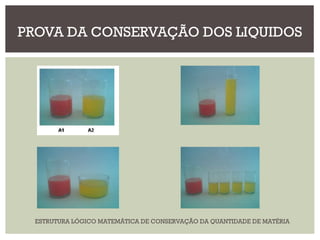 PROVA DA CONSERVAÇÃO DOS LIQUIDOS
ESTRUTURA LÓGICO MATEMÁTICA DE CONSERVAÇÃO DA QUANTIDADE DE MATÉRIA
 