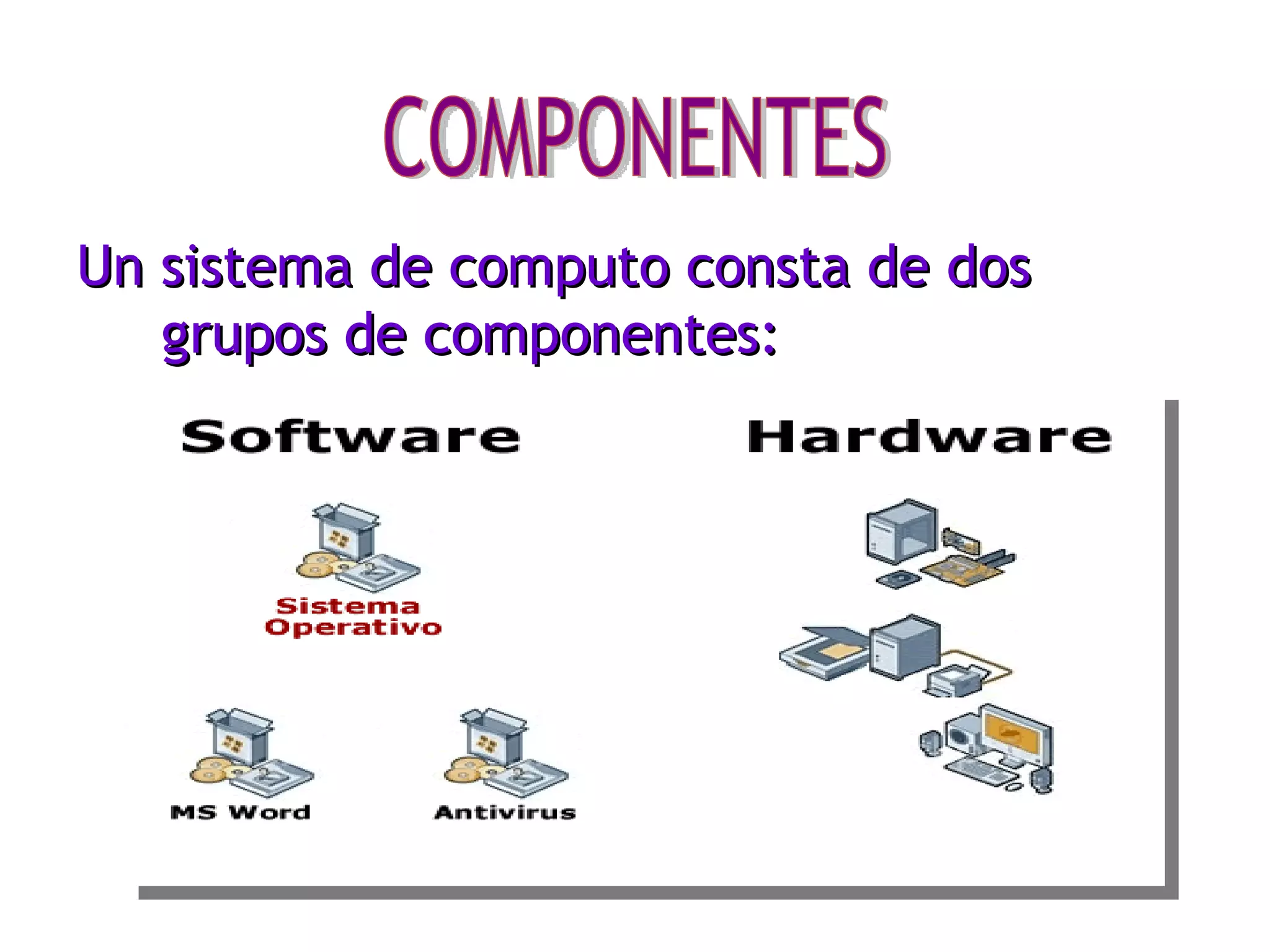 Un sistema de computo consta de dos grupos de componentes: COMPONENTES 