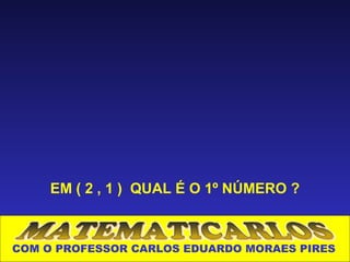 EM ( 2 , 1 ) QUAL É O 1º NÚMERO ?



COM O PROFESSOR CARLOS EDUARDO MORAES PIRES
 