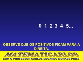 0 1 2 3 4 5...


OBSERVE QUE OS POSITIVOS FICAM PARA A
              DIREITA.

COM O PROFESSOR CARLOS EDUARDO MORAES PIRES
 