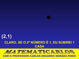 (2,1)
 CLARO. SE O 2º NÚMERO É 1, EU SUBIREI 1
                  CASA

COM O PROFESSOR CARLOS EDUARDO MORAES PIRES
 