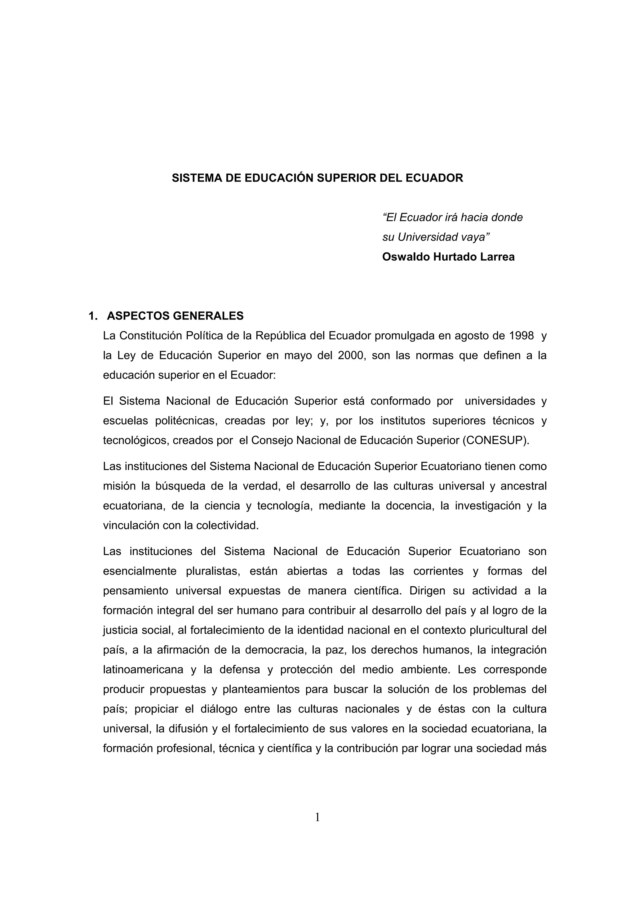 Sistema de educación superior ecuador | PDF
