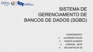 SISTEMA DE
GERENCIAMENTO DE
BANCOS DE DADOS (SGBD)
COMPONENTES:
 JUCIANDRO SOUZA
 FRANCO ALMEIDA
 LEÔNIDAS NETO
 IAN SANTOS DE SÁ
 