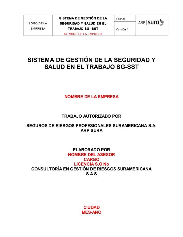 PLANTILLA DEL Sistema de gestión de la seguridad y salud PLANTILLA DEL Sistema de gestión de la seguridad y salud