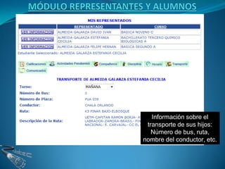 Información sobre el
 transporte de sus hijos:
   Número de bus, ruta,
nombre del conductor, etc.
 