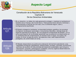 Constitución de la República Bolivariana de Venezuela
Capítulo IX
De los Derechos Ambientales
Aspecto Legal
 