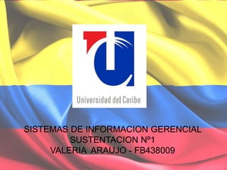 SISTEMAS DE INFORMACION GERENCIAL
SUSTENTACION Nº1
VALERIA ARAUJO - FB438009
 