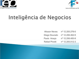 Alisson Neves  nº 12.205.278-0 Diego Dourado  nº 12.206.462-9 Paulo  Araujo  nº 12.206.400-9 Rafael Pinotti  nº 12.205.012-3 