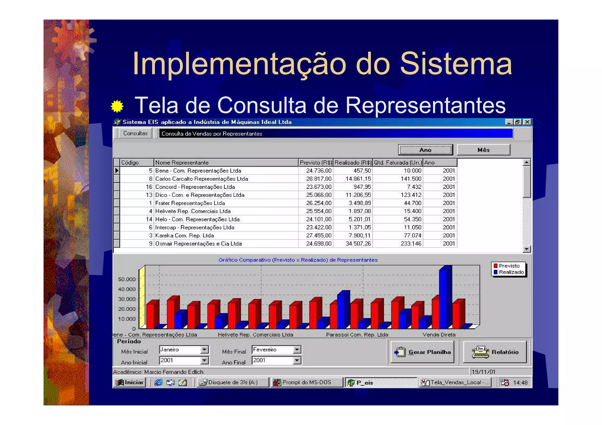 Implementação do Sistema
Tela de Consulta de Representantes
 