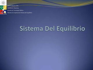 Sistema Del Equilibrio Universidad de Chile. Facultad de Medicina. Escuela de Tecnología Médica Métodos de Exploración Sistema del Equilibrio 