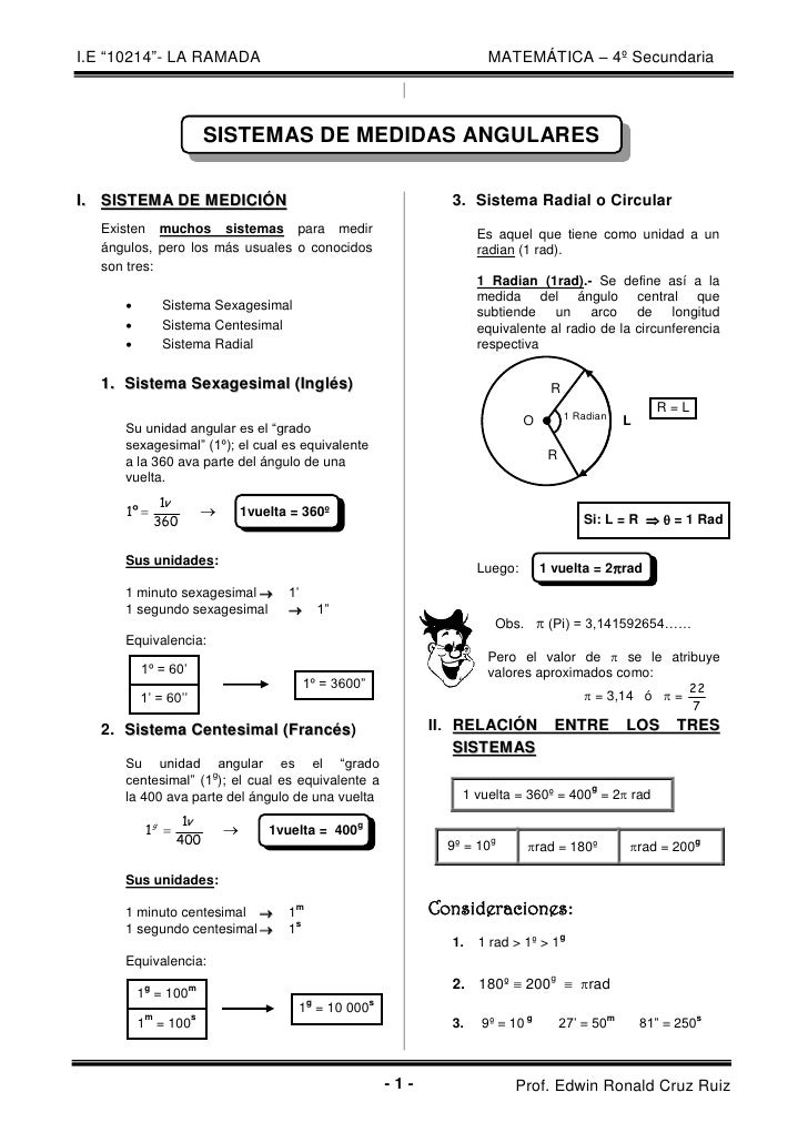 SISTEMA DE MEDIDAS ANGULARES I