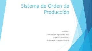 Sistema de Orden de
Producción
Nombres:
Esteban Santiago Varela Vega
Ángel Solorza Valdez
Julio César Huazano Guzmán
 