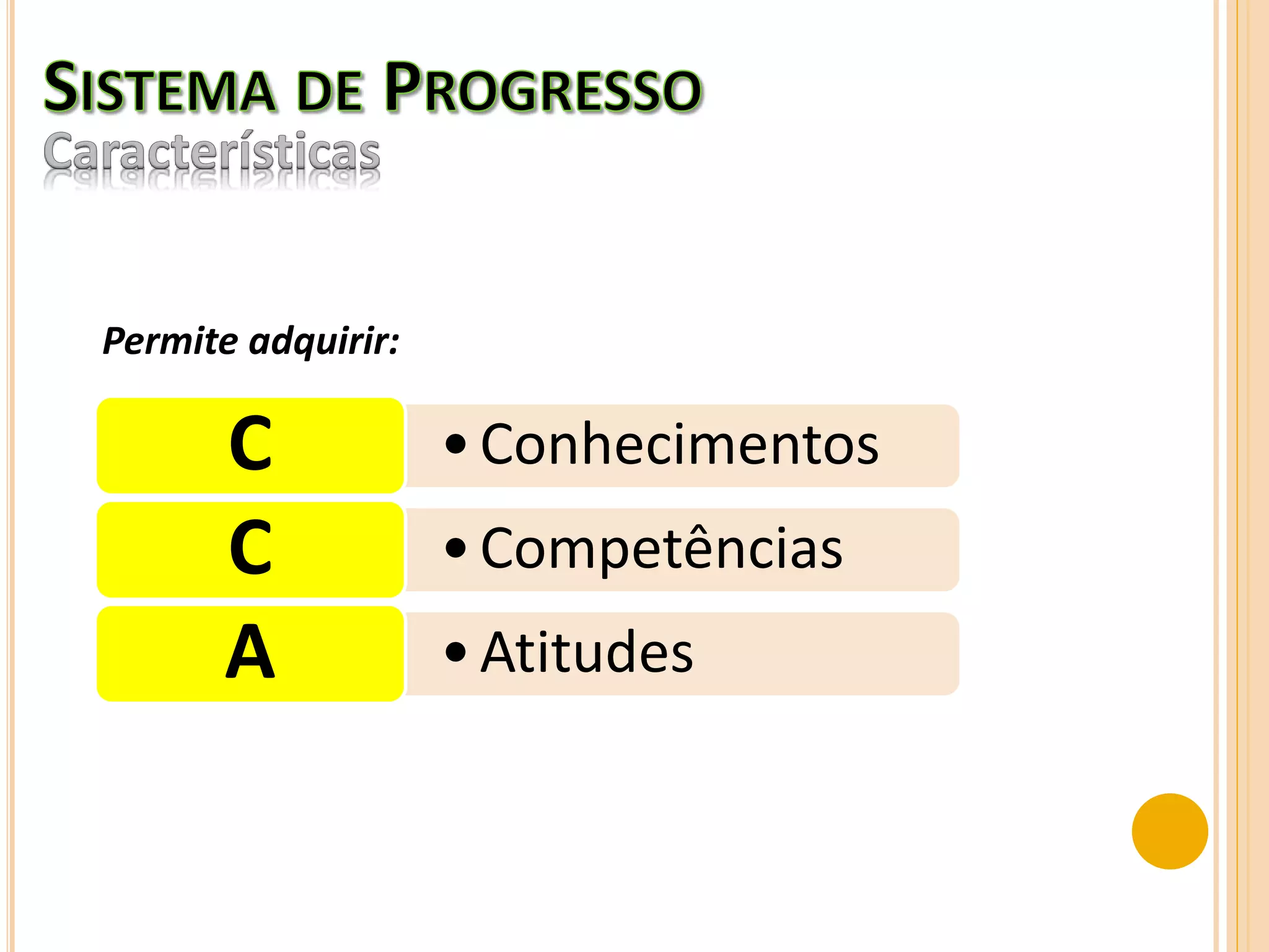 •ConhecimentosC
•CompetênciasC
•AtitudesA
Permite adquirir:
 