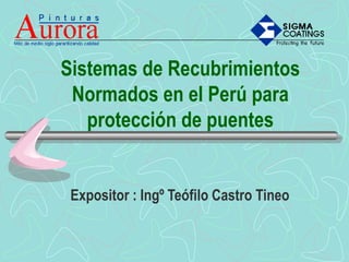 Sistemas de Recubrimientos
Normados en el Perú para
protección de puentes
Expositor : Ingº Teófilo Castro Tineo
 