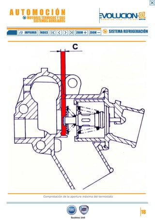 AUTOMOCIÓN                                            EVOLUCION.@
   MOTORES TÉRMICOS Y SUS
      SISTEMAS AUXILIARES
                                                      F O R M A C I Ó N   P A R A   E L   F U T U R O GRUPO FIAT




  IMPRIMIR   ÍNDICE                   ZOOM     ZOOM             SISTEMA REFRIGERACIÓN




               Comprobación de la apertura máxima del termostato




                                                                                                          18
 