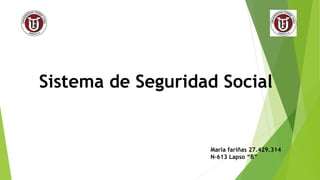 Universidad Fermín Toro
Vicerrectorado Facultad de Ciencia Jurídica
Extensión San Felipe--Yaracuy
Sistema de Seguridad Social
Alumna:
María fariñas 27.429.314
N-613 Lapso “B”
 