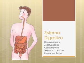 Sistema
Digestivo
Dennys Adriano
Axel Gonzales
Carlos Herrera
Alejandro Luévano
Emmanuel Reyes
 