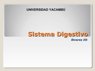 Sistema DigestivoSistema Digestivo
Álvarez Jill
UNIVERSIDAD YACAMBÚ
 