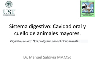 Sistema digestivo: Cavidad oral y
cuello de animales mayores.
Dr. Manuel Saldivia MV.MSc
Digestive system: Oral cavity and neck of older animals.
 