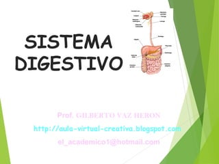 SISTEMA
DIGESTIVO
Prof. GILBERTO VAZ HERON
http://aula-virtual-creativa.blogspot.com
el_academico1@hotmail.com
 