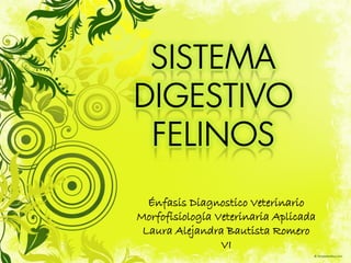 SISTEMA
DIGESTIVO
 FELINOS
  Énfasis Diagnostico Veterinario
Morfofisiología Veterinaria Aplicada
 Laura Alejandra Bautista Romero
                 VI
 