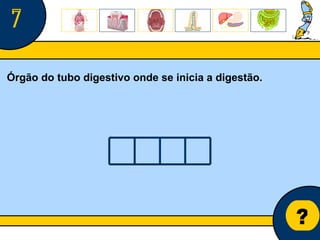 Núcleo de estágio de Biologia/Geologia ? 7 Órgão do tubo digestivo onde se inicia a digestão. 