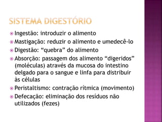 Sistema digestório: digerir e absorver os alimentos | PPTX