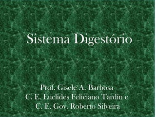 Sistema Digestório
Prof. Gisele A. Barbosa
C. E. Euclides Feliciano Tardin e
C. E. Gov. Roberto Silveira
 