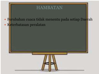 HAMBATAN
 Perubahan cuaca tidak menentu pada setiap Daerah
 Keterbatasan peralatan
 