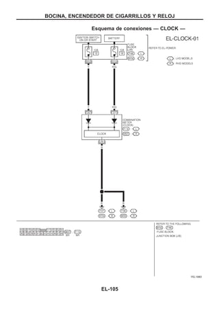 Esquema de conexiones — CLOCK —
YEL198D
BOCINA, ENCENDEDOR DE CIGARRILLOS Y RELOJ
EL-105
 
