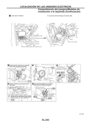 YEL195D
LOCALIZACIOuN DE LAS UNIDADES ELEuCTRICAS
Compartimento del pasajero/Modelos de
conducción a la izquierda (Continuacio´n)
EL-243
 
