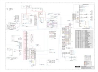 CALLOUT FORMAT IF APPLICABLE
(52) VALVE GP - CONTROL
138-1234
Callout Number
(Machine Location from
Component Locations Table)
Component
Name
Part Number
SYMBOL DESCRIPTION
BLADE, SPADE, RING OR SCREW
TERMINAL
CIRCUIT CONNECTED
CIRCUIT NOT CONNECTED
ELECTRICAL CONNECTION TO
MACHINE STRUCTURE
INTERNAL ELECTRICAL CONNECTION
TO SURFACE OF COMPONENT
CONNECTOR
ATCH WIRE, CABLE, COMPONENT
SPLICE
CIRCUIT GROUPING DESIGNATIONH#
ABBREV
RD
WH
OR
YL
PK
BK
GY
PU
BR
GN
BU
COLOR
RED
WHITE
ORANGE
YELLOW
PINK
BLACK
GRAY
PURPLE
BROWN
GREEN
BLUE
WIRE GROUP COLOR DESCRIPTIONS
GROUND CIRCUIT
WIRES THAT HAVE SYSTEM VOLTAGE WHEN THE KEY SWITCH IS OFF
WIRES THAT HAVE SYSTEM VOLTAGE WHEN THE KEY SWITCH IS ON
STARTING CIRCUIT
START AID CIRCUIT
TRANSMISSION CONTROL CIRCUIT
ENGINE CONTROL CIRCUIT
HEATER AND AIR CONDITIONER CIRCUIT
TURN SIGNAL / WIPER WASHER CIRCUIT
CAT DATA LINK
IMPLEMENT CONTROL CIRCUIT
CAN DATA LINK A
OTHER COLOR DESCRIPTIONS
HIGHWAYS
Components are shown installed on a fully operable machine with the key and engine off, transmission shifter
in neutral and with parking brake set.
Refer to the appropriate Service Manual for Troubleshooting, Specifications and Systems Operations.
VOLUME 2 of 2: CHASSIS WIRING
SCHEMATIC PART NUMBER: 376-2023, CHANGE: 01, VERSION: -
THIS SCHEMATIC IS FOR THE 950H AND 962H WHEEL LOADER ELECTRICAL SYSTEM
MEDIA NUMBER: UENR2503-02
Refer to the Parts Manual using a specific serial number prefix in SIS before ordering parts from this schematic.
A
B
C
D
E
F
1234567891011121314
G
H
I
J
1234567891011121314
A
B
C
D
E
F
G
H
I
J
IDENT PART NUMBER CHG LOC NOTE DESCRIBTION
K 381-2499 02 E-15 STD ENGINE
X 391-6313 02 D-16 STD FUEL JUMPER
AG 372-4875 00 K-4 STD FRONT FRAME
AH 344-7241 00 L-15 ATCH WASTE GUARD
AK 277-8271 02 B-6 ATCH AUTOLUBE GROENEVELD PUMP
AM 271-4011 04 L-3 STD TILT JUMPER
AM 275-0025 05 L-3 ATCH TILT JUMPER (HIGH LIFT)
AT 324-0685 03 I-10 STD TRANSMISSION
AW 281-8742 00 B-7 ATCH GROENEVELD AUTOLUBE
CH 438-6426 00 C-14 STD ENGINE APPLICATION
CJ 438-6425 00 F-7 STD MAIN CHASSIS
CL 373-0495 00 K-1 STD LH FRONT ROADING FLOODS
CM 373-0496 00 I-1 STD RH FRONT ROADING FLOODS
CP 247-8475 03 K-2 STD FRONT AXLE TEMP MONITORING
CU 272-5749 01 I-17 ATCH LICENSE PLATE LAMP
CV 324-0676 01 K-10 ATCH SECONDARY STEERING
CX 222-5917 06 F-17 STD FUEL INJECTOR
CY 247-8474 02 A-12 STD REAR AXLE TEMP MONITORING
EA 324-0691 01 C-7 STD HYDRAULIC TANK
ET 324-0677 01 E-10 ATCH ETHER AID JUMPER
GR 277-8272 02 B-6 ATCH AUTOLUBE PRESSURE SWITCH
KW 418-4361 00 H-17 ATCH BACKUP LAMPS
TH 306-5352 00 B-17 ATCH VARIABLE PITCH FAN
HU 375-5762 00 H-2 ATCH 3RD_FUNCTION
AX 284-5702 00 H-18 ATCH BACKUP LAMP GROUND
AY 284-5702 00 H-18 ATCH BACKUP LAMP GROUND
CC 324-0683 01 K-12 STD JUNCTION BLOCK TO STARTER
EC 229-8851 02 G-13 STD AIR INLET HEATER
EE 447-3258 01 L-13 STD BATTERY+ TO BATTERY-
GG 324-0680 02 L-13 STD BATTERY- TO DISCONNECT SWITCH
HH 324-0681 00 L-12 STD DISCONNECT SWITCH TO FRAME GROUND
JJ 324-0684 00 K-12 STD STARTER TO FRAME GROUND
KC 372-4870 00 J-12 STD ALTERNATOR GROUND
KK 290-6516 04 L-13 STD JUMPSTART RECEPTACLE
MM 324-0694 00 I-15 STD MAIN RELAY POWER
PP 297-7294 00 J-10 ATCH SECONDARY STEERING TO FRAME GROUND
RR 8Y-9603 01 K-12 STD STARTER TO ENGINE GROUND
UU 372-4867 00 K-12 STD ALTERNATOR TO BREAKER
VV 324-0675 02 J-10 ATCH SECONDARY STEERING POWER
WW 324-0682 03 L-14 STD BATTERY TO JUNCTION BLOCK
NN 392-0267 00 J-15 STD AIH RELAY POWER
HARNESS ASSEMBLIES
CABLE AND WIRE ASSEMBLIES
CONN 1
CONN 2
CONN 3
CONN 4
CONN 20
CONN 19
CONN 24
CONN 24
CONN 23
CONN 22
CONN 40
CONN 39
CONN 38
CONN 40
CONN 21
CONN 25
CONN 30
CONN 30
CONN 31
CONN 27
CONN 28
CONN 37
CONN 26
CONN 29
CONN 32
CONN 34
CONN 35
CONN 36
CONN 33
CONN 44
CONN 41
CONN 42
CONN 43
(134)SENSOR - FUEL PRESSURE
(105)CONTROL GP - ENGINE
(104)CLUTCH GP - AXLE COOLER
(177)VALVE GP - CLUTCH 1-6
(156)SOLENOID - INJECTORS 1-6
(178)VALVE GP - ETHER STARTING
(106)COVER GP - AIR INLET
(137)INJECTION ACTUATION PRESSURE
(120)RECEPTACLE - AUXILIARY START
(167)SWITCH - AUX GND
LVL SHUTDOWN
(123)RELAY - HOOD RAISE/LOWER MOTOR CONTROL
(99)BREAKER - HOOD ACTUATOR
(101)BREAKER - RUNNING LAMP
(100)BREAKER - MAIN (124)RELAY - MAIN
(141)SENSOR - OUTPUT SPEED (LEADING)
(143)SENSOR - PARK BRAKE PRESS
(131)SENSOR - OIL PRESS
(90)ALTERNATOR
(168)SWITCH - DISCONNECT
(114)MOTOR - HOOD
ACTUATOR
(174)SWITCH - PRIM
STEER PRESS
(95)BATTERY - 12V 1 (96)BATTERY - 12V 2
(164)SOLENOID - VARIABLE SPEED FAN
(138)SENSOR - INTAKE MAN AIR TEMP
(151)SENSOR GROUP - SPEED
(132)SENSOR - COOLANT TEMP
(119)PUMP GP - FUEL PRIMING
(170)SWITCH - FUEL PRIMING PUMP
(103)BREAKER - UNSWITCHED BUSS (CAB)
(89)ALARM - BACKUP
(117)PUMP AS - FRONT WASHER
(118)PUMP AS - REAR WASHER
(142)SENSOR - OUTPUT SPEED (TRAILING)
(136)SENSOR - INPUT SPEED
(150)SENSOR - XSMN OIL TEMP
(175)SWITCH - SEC STEER PRESS
(116)PUMP AND MOTOR GP - SECONDARY STEERING
(128)SENDER - FUEL LEVEL
(125)RELAY - SEC STEER INTERMEDIATE
(110)GROUND - LH
(109)GROUND - ENGINE
(112)GROUND - SECONDARY STEERING
(111)GROUND - RH
(148)SENSOR - TORQ CONV TEMP
(140)SENSOR - OIL PRESSURE
(129)SENSOR - ATMOSPHERIC PRESSURE
(149)SENSOR - TURBO INLET PRESSURE
(108)GROUND - ALTERNATOR
(172)SWITCH - HOOD ACTUATOR
(171)SWITCH - GROUND LVL SHUTDOWN
(145)SENSOR - REAR AXLE OIL TEMP
(135)SENSOR - HYD OIL TEMP
(121)RELAY - AIR INLET HEATER(97)BREAKER - AIR INLET HEATER
(165)SWITCH - AC PRESS
(92)ARC SUPPRESSOR
(152)SOLENOID - AC CLUTCH
(94)ARC SUPPRESSOR 1
(127)RESISTOR - DC CAN 1
(130)SENSOR - BOOST PRESSURE
(173)SWITCH - HYD FILTER BYPASS
(146)SENSOR - ROTARY LIFT POS
(113)HORN - FORWARD HIGH
(147)SENSOR - ROTARY TILT POSITION
(133)SENSOR - FRONT AXLE OIL TEMP
(139)SENSOR - LIFT CYL HE PRESS
(163)SOLENOID - RIDE
CONTROL ACTIVATION
(162)SOLENOID - RIDE CONTROL BALANCE
(158)SOLENOID - PILOT HYD SUPP
(160)SOLENOID - RACKBACK PROP
(155)SOLENOID - DUMP PROP
(154)SOLENOID - AUX 3RD FUNCT FWD
(153)SOLENOID - AUX 3RD FUN REARWARD
(157)SOLENOID - LOWER
(161)SOLENOID - RAISE PROP
(176)SWITCH - XMSN FILTER BYPASS
(98)BREAKER - BELLY GUARD
(166)SWITCH - ACTUATOR
(88)ACTUATOR - BELLY GUARD
(144)SENSOR - RAIL PRESSURE
(169)SWITCH - FUEL PRESSURE
(107)GROUND
(122)RELAY - BACKUP
(159)SOLENOID - QUICK COUPLER
(91)ARC SUPPRESSOR - QUICK COUPLER
(115)MOTOR - STARTER
(179) SWITCH - PRESSURE (AUTOLUBE)
(180) PUMP GP - LUB
1
2
CJ-C3
3E3364
1
2
CJ-C16
1552273
3
4
5
6
1
2
AT-C1
1552269
CJ-C33
1552267
A
C
B
1
2
CJ-C32
1552269
CJ-C8
1552267
A
C
B
1
2
CJ-C26
1552269 EA-C2
1552267
A
B
C
KK-C1
290-6516
1 2
1
2
3
4
5
6
7
CJ-C11
8N1533
1
2
K-C10
1552269
1
2
K-C3
1552269
1
2
CH-C14
1552269
1
2
K-C5
1112416
1
2
K-C6
2304011
1
2
K-C4
1003320
1
2
K-C7
2304011
1
CJ-C20
1297163
1
CJ-C17
1297164
1
2
CJ-C40
1552269
1
2
CJ-C30
1552269
1
2
EA-C5
1552269
1
2
EA-C6
1552269
1
2
AT-C9
1552269
1
2
AT-C13
1552269
CV-C4
1552267
A
B
C
CV-C6
1552267
A
B
C
1
2
CJ-C14
1552269
1
2
CJ-C28
1552269
1
2
CH-C5
2304011
1
2
CV-C1
1552269
1
5
2
4
CV-C3
9X1054
CH-C15
3E3370
A
B
C
CH-C13
1552267
A
B
C
1
2
X-C3
1552269
1
2
EA-C4
1552269
1
2
3
4
5
6
7
8
9
10
11
12
13
14
15
16
17
18
19
20
21
22
23
24
AT-C10
7X6222
K-C14
3E3364
K-C15
2370227
1
2
3
K-C11
2370227
1
2
3
1
2
3
4
5
6
7
8
9
10
11
12
13
14
15
16
17
18
19
20
21
22
23
24
CJ-C4
1607689
25
26
27
28
29
30
31
32
33
34
35
36
37
38
39
40
41
42
43
44
45
46
47
48
49
50
51
52
53
54
55
56
57
58
59
60
61
62
63
64
65
66
67
68
69
70
1
2
3
4
5
6
7
8
9
10
11
12
13
14
15
16
17
18
19
20
21
22
23
24
CJ-C21
1835784
25
26
27
28
29
30
31
32
33
34
35
36
37
38
39
40
1
2
CJ-C36
1552272
3
4
CH-C9
1552267
A
B
C
1
2
EA-C3
1552269
1
2
CY-C1
3E3364
1
2
CJ-C9
3E5179
3
4
5
6
7
8
9
10
11
12
1
2
EA-C1
1552252
3
4
5
6
7
8
9
10
11
12
1
2
3
4
5
6
7
8
9
10
11
12
13
14
15
16
17
18
19
20
21
22
23
24
CH-C2
1607689
25
26
27
28
29
30
31
32
33
34
35
36
37
38
39
40
41
42
43
44
45
46
47
48
49
50
51
52
53
54
55
56
57
58
59
60
61
62
63
64
65
66
67
68
69
70
CX-C2
1539693
CX-C3
1539693
CX-C4
1539693
CX-C5
1539693
CX-C6
1539693
CX-C7
1539693
1
2
3
4
5
6
7
8
9
10
11
12
13
14
15
16
17
18
19
20
21
22
23
24
25
26
27
28
29
30
31
32
33
34
35
36
37
38
39
40
CJ-C1
1130580
1
CJ-C34
1886210
1
CH-C4
1275483
1
2
AT-C14
1552269
1
2
CH-C3
1552269
1
2
CH-C7
1552269
1
2
CH-C19
1552269
1
2
AT-C5
1552269
1
2
AT-C4
1552269
1
2
AT-C2
1552269
1
2
AT-C6
1552269
1
2
AT-C7
1552269
1
2
AT-C8
1552269
1
2
CH-C10
1552269
1
2
CH-C11
3E3364
1
2
CJ-C12
1552252
3
4
5
6
7
8
9
10
11
12
1
2
CV-C2
3E5179
3
4
5
6
7
8
9
10
11
12
1
2
HU-C3
1552269
1
2
AG-C5
1552269
CH-C6
1552267
A
B
C
1
2
CH-C16
1552269
1
2
3
4
5
6
7
8
9
10
11
12
13
14
15
16
17
18
19
20
21
22
23
24
K-C1
2645732
J2
25
26
27
28
29
30
31
32
33
34
35
36
37
38
39
40
41
42
43
44
45
46
47
48
49
50
51
52
53
54
55
56
57
58
59
60
61
62
63
64
65
66
67
68
69
70
71
72
73
74
75
76
77
78
79
80
81
82
83
84
85
86
87
88
89
90
91
92
93
94
95
96
97
98
99
100
101
102
103
104
105
106
107
108
109
110
111
112
113
114
115
116
117
118
119
120
1
2
CH-C17
3E3364
1
2
3
4
5
6
7
8
K-C16
1552264
1
2
X-C1
3E3388
3
4
5
6
7
8
1
2
3
4
5
6
7
8
9
10
11
12
K-C9
3E5179
1
2
CX-C1
1552252
3
4
5
6
7
8
9
10
11
12
K-C12
2304013
1
2
3
K-C13
2370227
A
B
C
1
2
CJ-C18
1552272
3
4
1
2
CJ-C42
1552269
1
2
ET-C2
1552269
1
2
ET-C1
3E3364
1
2
CL-C2
1552273
3
4
5
6
1
2
CM-C2
1552273
3
4
5
6
1
2
AG-C9
1552269
AG-C12
1552267
A
B
C
1
2
CP-C1
1552269
1
2
AG-C13
3E3364
1
2
AG-C16
1552269
1
2
AG-C8
1552269
1
2
AG-C31
1552269
1
2
AG-C24
1552269
1
2
3
4
5
6
7
8
9
10
11
12
13
14
15
16
17
18
19
20
21
22
23
24
AG-C1
3E6286
25
26
27
28
29
30
31
32
33
34
35
36
37
38
39
40
AM-C2
1552267
A
B
C
AG-C7
3E3370
A
B
C
1
2
AG-C32
1552269
1
2
HU-C2
1552269
1
2
AG-C2
1552269
AG-C11
1552267
A
B
C
AM-C1
3E3370
A
B
C1
2
AH-C1
1552273
3
4
5
6
1
2
AH-C2
1552269
X-C2
3E3370
A
B
C
1
2
CH-C12
1552269
1
2
CH-C21
2407874
1
2
CY-C2
1552269
1
2
CJ-C41
1552269
1
2
CP-C2
1552269
1
2
3
4
5
6
7
8
9
10
11
12
13
14
15
16
17
18
19
20
21
22
23
CH-C1
3198100
1
2
3
4
5
6
7
8
9
10
11
12
13
14
15
16
17
18
19
20
21
22
23
CJ-C10
3198101
1
2
CH-C18
2012277
3
4
5
6
7
8
9
10
11
12
13
14
15
16
17
18
1
2
3
4
5
6
7
8
9
10
11
12
CJ-C5
2958961
13
14
15
16
17
18
1
2
TH-C3
1552269
1
2
TH-C1
3E3364
1
2
TH-C2
1552269
1
2
KW-C4
3E3364
1
2
KW-C5
1552269
CJ-C25
1552267
A
B
C
KW-C1
3E3370
A
B
C
1
5
2
4
3
KW-C3
4Y6136
1
2
AG-C38
1552269
1
2
AG-C40
1552269
1
2
AG-C26
1552273
3
4
5
6
1
2
AG-C27
1552273
3
4
5
6
1
2
3
4
5
6
CL-C1
3E3382
1
2
3
4
5
6
CM-C1
3E3382
1
2
3
4
HU-C1
3E3376
1
2
AG-C3
1552272
3
4
1
2
3
4
AW-C2
3E3376
1
2
3
4
5
6
7
8
AK-C2
3E3388
1
2
AK-C1
1464055
3
4
5
6
7
8
1
2
AW-C1
1552264
3
4
5
6
7
8
1
2
AW-C3
1552269
1
2
GR-C2
3E3364
1
2
GR-C1
1464073
KW-C2
1552267
A
B
C
1
2
CU-C1
3E3364
1
2
K-C2
1552269
1
2
CH-C23
3E3364
1
2
CJ-C7
1552269
1
2
CH-C20
2304011
175-CJ95 RD-14
175-CJ95 RD-14
175-CJ95 RD-14
RELAY PANEL
RELAY PANEL
J808-AT24 BK-18
J808-AT24 BK-18
J807-AT23 BK-18
J807-AT23 BK-18
J807-AT26 BK-18
J807-AT26 BK-18
TRANSMISSION
SHOWN WITH
BRAKE ON
SHOWN WITH
BRAKE OFF
605-CJ57 YL-18
605-CJ57 YL-18
605-CJ66 YL-18
605-CJ66 YL-18
605-CJ66 YL-18
606-CJ58 GY-18
606-CJ58 GY-18606-CJ69 GY-18
606-CJ69 GY-18
614-CJ60 PU-18
614-CJ60 PU-18
614-CJ70 PU-18
614-CJ70 PU-18
614-CJ70 PU-18
617-CJ61 BR-18
617-CJ61 BR-18
617-CJ72 BR-18
617-CJ72 BR-18
617-CJ72 BR-18
606-CJ69 GY-18
138-CJ22 GN-18
138-CJ22 GN-18 138-CJ22 GN-18
138-CJ22 GN-18
106-CJ20 WH-18
106-CJ20 WH-18
106-CJ20 WH-18
106-CJ20 WH-18
N939-CJ47 GN-18
N939-CJ47 GN-18
N939-CJ47 GN-18
322-CJ25 GY-18
322-CJ25 GY-18
322-CJ25 GY-18
322-CJ25 GY-18
C529-CJ28 GY-18
C529-CJ28 GY-18
C529-CJ28 GY-18
C529-CJ28 GY-18
C530-CJ29 BU-18
C530-CJ29 BU-18
C530-CJ29 BU-18
C530-CJ29 BU-18
619-CJ3 GN-14
619-CJ3 GN-14
619-CJ3 GN-14
619-CJ3 GN-14
H713-CJ37 PK-18
H713-CJ37 PK-18
H713-CJ37 PK-18
H713-CJ37 PK-18
H714-CJ38 OR-18
H714-CJ38 OR-18
H714-CJ38 OR-18
H714-CJ38 OR-18
H717-CJ46 BR-18
H717-CJ46 BR-18
H717-CJ46 BR-18
H717-CJ46 BR-18
E919-CJ31 YL-18
E919-CJ31 YL-18
E919-CJ31 YL-18
E919-CJ31 YL-18
E920-CJ32 BR-18
E920-CJ32 BR-18
E920-CJ32 BR-18
E920-CJ32 BR-18
E921-CJ33 PK-18
E921-CJ33 PK-18
E921-CJ33 PK-18
E921-CJ33 PK-18
E922-CJ34 GN-18
E922-CJ34 GN-18
E922-CJ34 GN-18
E922-CJ34 GN-18
976-CJ27 OR-18
976-CJ27 OR-18
976-CJ27 OR-18
611-CJ2 PU-14
611-CJ2 PU-14
611-CJ2 PU-14
611-CJ2 PU-14
CBL-EE1 RD-00 CBL-GG1 BK-00-SGX CBL-HH1 BK-00-SGX
CBL-KK2 BK-00-SGXCBL-KK1 RD-00-SGX
TIMING CAL
PROBE
A982-CH10 BR-18
A982-CH10 BR-18
A982-CH10 BR-18
944-CH7 OR-18
944-CH7 OR-18
944-CH7 OR-18
945-CH8 BR-18
945-CH8 BR-18
945-CH8 BR-18
150-CH6 OR-18
150-CH6 OR-18
A307-CH9 GY-18
A307-CH9 GY-18
A307-CH9 GY-18
H795-CH49 PK-18
110-CH36 RD-14
110-CH36 RD-14
110-CH34 RD-14
110-CH34 RD-14
110-CH33 RD-14
110-CH33 RD-14
229-CH32 BK-14
229-CH31 BK-14
229-CH30 BK-14
G828-K92 WH-18
G829-K93 GN-18
G833-K47 PK-18
R747-K6 GY-18
R747-K6 GY-18
G827-K43 BU-18
G827-K43 BU-18
G829-K41 GN-18
G829-K41 GN-18
G829-K42 GN-18
G826-K38 BR-18
G828-K39 WH-18
G828-K39 WH-18
G828-K40 WH-18
G833-K45 PK-18
G833-K45 PK-18
G833-K44 PK-18
G833-K44 PK-18
G856-K22 WH-18
G856-K22 WH-18
T858-K85 GY-18
T858-K85 GY-18
E964-K26 WH-18
E964-K26 WH-18
994-K10 GY-18
994-K10 GY-18
995-K12 BU-18
995-K12 BU-18
G857-K30 YL-18
G857-K30 YL-18
E963-K27 BK-18
E963-K27 BK-18
R746-K20 PK-18
R746-K20 PK-18
E966-K49 YL-18
E966-K49 YL-18
E965-K48 BU-18
E965-K48 BU-18
T961-K28 GN-18
T961-K28 GN-18
T962-K29 WH-18
T957-K16 PU-18
T958-K17 YL-18
T959-K18 BR-18
T959-K18 BR-18
T960-K19 BU-18
T960-K19 BU-18
T860-K89 OR-18
T859-K87 WH-18
G485-CJ35 BU-18
G485-CJ35 BU-18
G485-CJ35 BU-18
G485-CJ35 BU-18
426-CJ63 BR-18
426-CJ63 BR-18
426-CJ63 BR-18
114-CJ21 RD-18
114-CJ21 RD-18
114-CJ21 RD-18
114-CJ21 RD-18
J815-CJ45 BK-14
J815-CJ45 BK-14
J815-CJ45 BK-14
CBL-WW1RD-00-SGX
CBL-CC1RD-00-SGX
CBL-JJBK-00-SGX
102-CJ48 RD-14
102-CJ48 RD-14
102-CJ48 RD-14
102-CJ48 RD-14
102-CJ48 RD-14
174-CJ4 RD-10
174-CJ4 RD-10
174-CJ4 RD-10
174-CJ4 RD-10
174-CJ4 RD-10
308-CJ52 YL-18
308-CJ52 YL-18
308-CJ52 YL-18
308-CJ52 YL-18
200-CJ88 BK-18
200-CJ88 BK-18
200-CJ88 BK-18
306-CJ51 GN-18
306-CJ51 GN-18
P990-CJ75 BR-18
112-CJ1 PU-4
112-CJ1 PU-4
112-CJ1 PU-4
112-CJ1 PU-4
112-CJ1 PU-4
200-CJ89 BK-14
200-CJ89 BK-14
200-EA13 BK-18
200-EA14 BK-18
200-CJ92 BK-14
200-CJ92 BK-14
200-CJ91 BK-14
200-CJ91 BK-14
200-CJ91 BK-14
H718-CJ19 GY-18
H718-CJ19 GY-18
H718-CJ19 GY-18
H718-CJ19 GY-18
202-CJ64 BK-18
202-CJ64 BK-18
202-CJ6 BK-18
202-CJ6 BK-18
419-CJ7 YL-18
419-CJ7 YL-18
419-CJ7 YL-18
432-CJ8 PK-18
432-CJ8 PK-18
432-CJ8 PK-18
442-CJ9 GY-18
442-CJ9 GY-18
442-CJ9 GY-18
442-CJ9 GY-18
442-CJ9 GY-18
E455-CJ14 BR-18
E455-CJ14 BR-18
E455-CJ14 BR-18
E455-CJ14 BR-18
G764-CJ15 PK-18
G764-CJ15 PK-18
G764-CJ15 PK-18
398-CJ103 BU-14
398-CJ103 BU-14
397-CJ104 OR-14
397-CJ104 OR-14
110-CH26 RD-14
521-CH4 YL-14
521-CH4 YL-14
521-CH4 YL-14
521-CH4 YL-14
522-CH5 WH-14
522-CH5 WH-14
522-CH5 WH-14
522-CH5 WH-14
326-CH1 RD-16
326-CH1 RD-16
326-CH1 RD-16
326-CH1 RD-16
A701-CX1 GY-16
A701-CX1 GY-16
A702-CX3 PU-16
A702-CX3 PU-16
A703-CX5 BR-16
A703-CX5 BR-16
A704-CX7 GN-16
A704-CX7 GN-16
A705-CX9 BU-16
A705-CX9 BU-16
A706-CX11 GY-16
A706-CX11 GY-16
L983-CX4 WH-16
L984-CX6 OR-16
L984-CX8 OR-16
L985-CX12 YL-16
ENGINE INJECTOR HARNESS
H746-CH37 YL-18
H746-CH37 YL-18
H747-CH35 BR-18
H747-CH35 BR-18
H747-CH35 BR-18
H746-CH37 YL-18
J808-AT25 BK-18
J808-AT25 BK-18
J809-AT21 BK-18
J809-AT21 BK-18
J807-AT22 BK-18
J807-AT22 BK-18
202-CJ64 BK-18
202-CJ65 BK-18
202-CJ65 BK-18
202-CJ65 BK-18
202-CJ30 BK-18
202-CJ30 BK-18
202-CJ30 BK-18
417-CJ43 GY-18
417-CJ43 GY-18
417-CJ43 GY-18
484-CJ16 YL-18
484-CJ16 YL-18
484-CJ16 YL-18
416-CJ17 OR-18
416-CJ17 OR-18
416-CJ17 OR-18
453-CJ18 PK-18
453-CJ18 PK-18
453-CJ18 PK-18
605-CJ67 YL-18
605-CJ67 YL-18
200-CJ112 BK-18
200-CJ113 BK-18
606-CJ68 GY-18
606-CJ68 GY-18
200-CJ112 BK-18
200-CJ109 BK-18
200-CJ109 BK-18
200-CJ54 BK-18
321-CJ55 BR-18
P990-CJ74 BR-18
605-CJ67 YL-18
606-CJ68 GY-18
P990-CJ74 BR-18
200-CJ113 BK-18
200-CJ54 BK-18
321-CJ55 BR-18
604-CJ56 OR-18
604-CJ56 OR-18
604-CJ56 OR-18
617-CJ73 BR-18
617-CJ73 BR-18
604-CJ115 OR-18
604-CJ115 OR-18
604-CJ115 OR-18
604-CJ114 OR-18
604-CJ114 OR-18
604-CJ114 OR-18
200-CJ110 BK-18
200-CJ110 BK-18
X919-CH19 WH-18
X919-CH19 WH-18
X918-CH18 PU-18
X918-CH18 PU-18
136-CV3 GN-18
136-CV3 GN-18
200-CV7 BK-18
200-CV7 BK-18
727-CV1GN-18
727-CV10 GN-18
727-CV9 GN-12
727-CV10 GN-18
200-CV6 BK-18
728-CV5 BU-16
728-CV5 BU-16
CBL-PP1 BK-00
CBL-CC1 RD-00-SGX
136-CJ53 GN-18
136-CJ53 GN-18
136-CJ53 GN-18
728-CJ39 BU-18
728-CJ39 BU-18
728-CJ39 BU-18
SECONDARY STEERING ATTACHMENT
CBL-RR1BK-00
175-CJ95 RD-14
L985-CX10 YL-16
727-CV2 GN-18
727-CV2 GN-18
727-CJ40 GN-18
727-CJ40 GN-18
727-CJ40 GN-18
727-CJ40 GN-18
430-CH13 BU-18
430-CH13 BU-18
430-CH13 BU-18
G850-CH63 BU-18
G850-CH63 BU-18
G850-CH63 BU-18
J843-CH42 BK-18
J843-CH42 BK-18
J844-CH39 GY-18
J844-CH39 GY-18
F713-CH43 OR-18
F713-CH43 OR-18
F713-CH43 OR-18
J844-CH39 GY-18
A893-CH14 OR-16
A893-CH14 OR-16
CONNECTS TO C-C2
VOL 1, D-16
CONNECTS TO C-C1
VOL 1, C-16
CONNECTS TO C-C35
VOL 1, B-16
617-CJ73 BR-18
605-CJ67 YL-18
605-CJ67 YL-18
617-CJ73 BR-18
606-CJ68 GY-18
606-CJ68 GY-18
200-CV6 BK-18
426-CJ63 BR-18
200-CJ54 BK-18
200-CJ109 BK-18
200-CJ110 BK-18
200-CJ113 BK-18
200-CJ112 BK-18
200-CJ113 BK-18
200-CJ112 BK-18
200-CJ109 BK-18
200-CJ110 BK-18
200-CJ54 BK-18
397-CJ104 OR-14
398-CJ103 BU-14
200-CJ89 BK-14
200-CJ89 BK-14
397-CJ104 OR-14
398-CJ103 BU-14
306-CJ51 GN-18
102-CJ48 RD-14
200-CJ88 BK-18
174-CJ4 RD-10
308-CJ52 YL-18
112-CJ1 PU-4
P990-CJ75 BR-18
P976-CJ10 BR-18
P976-CJ10 BR-18
P976-CJ10 BR-18
728-CJ39 BU-18
N939-CJ47 GN-18
976-CJ27 OR-18
G764-CJ15 PK-18
306-CJ51 GN-18
484-CJ16 YL-18
417-CJ43 GY-18
416-CJ17 OR-18
321-CJ55 BR-18
453-CJ18 PK-18
J764-AT1 BR-18
J764-AT1 BR-18
E906-AT6 OR-18
E906-AT6 OR-18
755-AT12 OR-18
751-AT3 GN-18
E901-AT9 GN-18
E901-AT9 GN-18
752-AT4 YL-18
E900-AT5 WH-18
E900-AT5 WH-18
E909-AT11 WH-18
E909-AT11 WH-18
901-AT14 WH-18
901-AT14 WH-18
J808-AT15 BK-18
J808-AT15 BK-18
E908-AT7 BR-18
E908-AT7 BR-18
754-AT8 BU-18
754-AT8 BU-18
900-AT13 PU-18
E907-AT10 GY-18
E907-AT10 GY-18
K977-AT16 PK-18
K977-AT16 PK-18
419-CJ7 YL-18
200-CJ91 BK-14
200-CJ91 BK-14
200-CJ92 BK-14
200-CJ92 BK-14
200-CJ92 BK-14
321-CJ55 BR-18
617-CJ73 BR-18
321-CJ55 BR-18
605-CJ67 YL-18
606-CJ68 GY-18
P990-CJ74 BR-18
604-CJ56 OR-18
617-CJ73 BR-18
398-CJ103 BU-14
397-CJ104 OR-14
321-CJ55 BR-18
605-CJ67 YL-18
606-CJ68 GY-18
P990-CJ74 BR-18
604-CJ56 OR-18
617-CJ73 BR-18
200-CJ109 BK-18
200-CJ110 BK-18
200-CJ54 BK-18
200-CJ112 BK-18
200-CJ113 BK-18
200-CJ113 BK-18
200-CJ109 BK-18
200-CJ110 BK-18
200-CJ54 BK-18
200-CJ112 BK-18
604-CJ56 OR-18
752-AT4 YL-18
751-AT3 GN-18
755-AT12 OR-18
CONNECTS TO C-C26
VOL 1, D-16
751-AT3 GN-18
752-AT4 YL-18
754-AT8 BU-18
755-AT12 OR-18
901-AT14 WH-18
900-AT13 PU-18
900-AT13 PU-18
321-CJ55 BR-18
P990-CJ74 BR-18
G486-CJ23 GN-18
G486-CJ23 GN-18
G486-CJ23 GN-18
G486-CJ23 GN-18
450-CH17 YL-18
450-CH17 YL-18
450-CH17 YL-18
200-CH22 BK-16
200-CH22 BK-16
200-CH22 BK-16
201-CJ41 BK-18
201-CJ41 BK-18
201-CJ26 BK-18
201-CJ26 BK-18
201-CJ26 BK-18201-CJ26 BK-18
201-CJ78 BK-18
201-CJ78 BK-18
201-CJ78 BK-18
201-CJ82 BK-18
201-CJ82 BK-18
H795-CH49 PK-18
201-CJ83 BK-18
201-CJ83 BK-18
201-CJ83 BK-18
201-CJ83 BK-18
201-CJ83 BK-18
614-CJ86 PU-18
614-CJ86 PU-18
614-CJ86 PU-18
614-CJ86 PU-18
614-CJ86 PU-18
614-CJ86 PU-18
614-CJ86 PU-18
403-CH58 GN-18
403-CH58 GN-18
403-CH58 GN-18
T859-K88 WH-18
T859-K88 WH-18
T860-K90 OR-18
T860-K90 OR-18
321-CJ55 BR-18
P990-CJ74 BR-18
VALVE
IAP CONT
CBL-JJ BK-00-SGX
P976-CJ10 BR-18
201-CJ120 BK-18
201-CJ120 BK-18
201-CJ120 BK-18
201-CJ120 BK-18
X919-CH19 WH-18
X918-CH18 PU-18
200-CH22 BK-16
110-CH26 RD-14
200-CJ87 BK-18
200-CJ87 BK-18
CBL-KC1 BK-2
CBL-UU1 RD-2
X919-CJ118 WH-18
X919-CJ118 WH-18
X919-CJ118 WH-18
X919-CJ118 WH-18
X918-CJ116 PU-18
X918-CJ116 PU-18
X918-CJ116 PU-18
X918-CJ116 PU-18
H795-CJ117 PK-18
H795-CJ117 PK-18
199-CJ127 RD-16
199-CJ127 RD-16
199-CJ127 RD-16
199-CJ127 RD-16
199-CJ127 RD-16
199-CJ127 RD-16
A301-CJ126 WH-16
A301-CJ126 WH-16
A301-CJ126 WH-16
A300-CJ128 GN-16
A300-CJ128 GN-16
A300-CJ128 GN-16
A300-CJ128 GN-16
A301-CJ126 WH-16
X919-CJ118 WH-18
X918-CJ116 PU-18
H795-CJ117 PK-18
200-CJ87 BK-18
403-CH58 GN-18
201-CJ11 BK-18
201-CJ11 BK-18
201-CJ11 BK-18
326-CJ44 PU-18
326-CJ44 PU-18
326-CJ44 PU-18
326-CJ44 PU-18
403-CJ50 GN-18
403-CJ50 GN-18
403-CJ50 GN-18
403-CJ50 GN-18
430-CJ59 BU-18
430-CJ59 BU-18
430-CJ59 BU-18
430-CJ59 BU-18
430-CJ59 BU-18
443-CJ90 YL-18
443-CJ90 YL-18
443-CJ90 YL-18
443-CJ90 YL-18
443-CJ90 YL-18
450-CJ93 YL-18
450-CJ93 YL-18
450-CJ93 YL-18
450-CJ93 YL-18
450-CJ93 YL-18
521-CJ94 YL-18
521-CJ94 YL-18
521-CJ94 YL-18
521-CJ94 YL-18
521-CJ94 YL-18
522-CJ97 WH-18
522-CJ97 WH-18
522-CJ97 WH-18
522-CJ97 WH-18
522-CJ97 WH-18
944-CJ98 OR-18
944-CJ98 OR-18
944-CJ98 OR-18
944-CJ98 OR-18
945-CJ100 BR-18
945-CJ100 BR-18
945-CJ100 BR-18
945-CJ100 BR-18
A307-CJ101 GY-18
A307-CJ101 GY-18
A307-CJ101 GY-18
A307-CJ101 GY-18
A307-CJ101 GY-18
G850-CJ108 BU-18 G850-CJ108 BU-18
G850-CJ108 BU-18
G850-CJ108 BU-18
G850-CJ108 BU-18
A982-CJ111 BR-18
A982-CJ111 BR-18
A982-CJ111 BR-18
A982-CJ111 BR-18
A982-CJ111 BR-18
Y794-CJ129 OR-18
Y794-CJ129 OR-18
Y794-CJ129 OR-18
Y794-CJ129 OR-18
Y794-CJ129 OR-18
Y795-CJ130 GN-18
Y795-CJ130 GN-18
Y795-CJ130 GN-18
Y795-CJ130 GN-18
Y795-CJ130 GN-18
Y795-CH51 GN-18
Y795-CH51 GN-18
Y794-CH50 OR-18
Y794-CH50 OR-18
Y795-CH29 GN-18
Y795-CH29 GN-18
Y794-CH28 OR-18
Y794-CH28 OR-18
Y795-CH53 GN-18
Y795-CH53 GN-18
Y794-CH52 OR-18
Y794-CH52 OR-18
201-CH23 BK-18
443-CH2 YL-18
201-CH23 BK-18
443-CH2 YL-18
443-CH2 YL-18
201-CH23 BK-18
H795-CJ117 PK-18
H795-CJ117 PK-18
H795-CJ143 PK-18
H795-CJ143 PK-18
H795-CJ143 PK-18
H795-CJ143 PK-18
H795-CJ144 PK-18
H795-CJ144 PK-18
447-CJ145 PK-18
447-CJ145 PK-18
447-CJ145 PK-18
447-CJ145 PK-18
447-CJ145 PK-18
447-CJ145 PK-18
201-CH11 BK-18
201-CH11 BK-18
201-CH11 BK-18
201-CH11 BK-18
432-CH15 PK-18
432-CH15 PK-18
432-CH15 PK-18
432-CH15 PK-18
432-CJ8 PK-18
201-CJ82 BK-18
201-CJ82 BK-18
432-CJ8 PK-18
229-CH32 BK-14
229-CH31 BK-14
229-CH30 BK-14
229-CJ155 BK-14
229-CJ155 BK-14
229-CJ155 BK-14
101-CJ106 RD-2-SGX
229-CH16 BK-14
229-CH16 BK-14
201-CJ150 BK-18
201-CJ150 BK-18
G486-CY1 GN-18
201-CY2 BK-18
403-CJ50 GN-18
945-CJ100 BR-18
944-CJ98 OR-18
J807-AT17 BK-18 J807-AT17 BK-18
J809-AT21 BK-18
P990-CJ75 BR-18
C216-CJ24 BK-18
C216-CJ24 BK-18
C216-CJ24 BK-18
C216-CJ24 BK-18
K927-CJ62 BU-18
K927-CJ62 BU-18
K927-CJ62 BU-18
K927-CJ62 BU-18
J814-CJ77 BK-14
J814-CJ77 BK-14
J814-CJ77 BK-14
J814-CJ77 BK-14
J813-CJ80 BK-14
J813-CJ80 BK-14
J813-CJ80 BK-14
J813-CJ80 BK-14
P990-CJ74 BR-18
201-CJ150 BK-18
110-CJ99 RD-14
110-CJ99 RD-14
110-CJ99 RD-14
110-CJ99 RD-14
150-CJ85 OR-18
150-CJ85 OR-18
150-CJ85 OR-18
150-CJ85 OR-18
150-CJ85 OR-18
T958-K17 YL-18
T962-K29 WH-18
T858-K86 GY-18
P990-CJ102 BR-18
P990-CJ102 BR-18
202-EA1 BK-18
419-EA2 YL-18
G764-EA3 PK-18
E455-EA4 BR-18
201-EA5 BK-18
426-EA7 BR-18
201-EA11 BK-18
201-EA12 BK-18
506-EA8 PU-18
200-EA9 BK-18
507-EA10 WH-18
506-CJ12 PU-18
506-CJ12 PU-18
506-CJ12 PU-18
506-CJ12 PU-18
507-CJ13 WH-18
507-CJ13 WH-18
507-CJ13 WH-18
507-CJ13 WH-18
200-CJ5 BK-18
200-CJ5 BK-18
200-CJ5 BK-18
200-CJ5 BK-18
200-CJ5 BK-18
200-CJ54 BK-18
200-CJ113 BK-18
200-CJ112 BK-18
200-CJ109 BK-18
229-CJ155 BK-14
200-CJ87 BK-18
200-CJ89 BK-14
200-CJ88 BK-18
200-CJ110 BK-18
200-CJ5 BK-18
200-CJ91 BK-14
200-CJ92 BK-14
995-K12 BU-18
T957-K16 PU-18
T959-K18 BR-18
R746-K20 PK-18
T859-K87 WH-18
T860-K89 OR-18
E964-K26 WH-18
E963-K27 BK-18
T961-K28 GN-18
E966-K49 YL-18
G857-K30 YL-18
G856-K22 WH-18
G833-K47 PK-18
R747-K6 GY-18
G829-K93 GN-18
G828-K92 WH-18
T858-K86 GY-18
994-K10 GY-18
T957-K16 PU-18
T958-K17 YL-18
T960-K19 BU-18
T962-K29 WH-18
E965-K48 BU-18
G829-K42 GN-18
G826-K38 BR-18
G828-K40 WH-18
L983-CX2 WH-16
200-CJ91 BK-14
200-CJ92 BK-14
200-CJ91 BK-14
200-CJ92 BK-14
J843-CH42 BK-18
103-CH40 RD-4
443-CH2 YL-18 201-CH23 BK-18
103-CJ79 RD-4
103-CJ79 RD-4
103-CJ79 RD-4
177-NN1 OR-4
103-CJ79 RD-4
103-CJ79 RD-4
101-CJ106 RD-2-SGX
CBL-VV RD-00
CBL-VV RD-00
513-CH20 OR-14
513-CH21 OR-14
513-CH24 OR-14
522-CH25 WH-14
522-CH27 WH-14
P739-CH44 BU-16
P739-CH44 BU-16
P739-CH44 BU-16
P739-CH44 BU-16
200-CH45 BK-16
200-CH45 BK-16
200-CH45 BK-16
P739-CJ158 BU-18
P739-CJ158 BU-18
P739-CJ158 BU-18
P739-CJ158 BU-18
P739-CJ158 BU-18
200-CH45 BK-16
614-CJ81 PU-18
614-CJ81 PU-18
614-CJ81 PU-18
614-CJ81 PU-18
614-CJ81 PU-18
614-CJ81 PU-18
614-CJ81 PU-18
H795-CH49 PK-18
202-CV8 BK-18
202-CV8 BK-18
417-CV11 GY-18
417-CV11 GY-18
484-CV12 YL-18
484-CV12 YL-18
202-CV13 BK-18
202-CV13 BK-18
453-CV14 PK-18
453-CV14 PK-18
416-CV15 OR-18
416-CV15 OR-18
202-EA1 BK-18
419-EA2 YL-18
G764-EA3 PK-18
E455-EA4 BR-18
426-EA7 BR-18
506-EA8 PU-18
507-EA10 WH-18
201-EA5 BK-18
200-EA9 BK-18
201-EA11 BK-18
E455-EA4 BR-18
G764-EA3 PK-18
419-EA2 YL-18
202-EA1 BK-18
426-EA7 BR-18
201-EA12 BK-18
506-EA8 PU-18
200-EA13 BK-18
507-EA10 WH-18
200-EA14 BK-18
CBL-UU1 RD-2
101-CJ106 RD-2-SGX
430-CH13 BU-18
450-CH17 YL-18
944-CH7 OR-18
945-CH8 BR-18
A307-CH9 GY-18
A982-CH10 BR-18
G850-CH63 BU-18
H795-CH49 PK-18
X918-CH18 PU-18
X919-CH19 WH-18
229-CH16 BK-14
110-CH26 RD-14
Y795-CH51 GN-18
Y794-CH50 OR-18
200-CH45 BK-16
P739-CH44 BU-16
103-CH40 RD-4
443-CH2 YL-18
522-CH5 WH-14
521-CH4 YL-14
432-CH15 PK-18
403-CH58 GN-18
326-CH1 RD-16
201-CH11 BK-18
200-CH22 BK-16
522-CH5 WH-14
521-CH4 YL-14
326-CH1 RD-16
200-CH22 BK-16
201-CH11 BK-18
H746-CH37 YL-18
H747-CH35 BR-18
432-CH15 PK-18
201-CH23 BK-18
Y794-CH52 OR-18
Y795-CH53 GN-18
J843-CH42 BK-18
J844-CH39 GY-18
F713-CH43 OR-18
443-CH2 YL-18
201-CH23 BK-18
103-CH40 RD-4
P739-CH44 BU-16
200-CH45 BK-16
403-CH58 GN-18
E748-CH48 BK-18
964-CJ148 BU-18
964-CJ148 BU-18
964-CJ148 BU-18
964-CJ148 BU-18
H703-CJ122 YL-18
H703-CJ122 YL-18
H703-CJ122 YL-18
H703-CJ122 YL-18
H703-CJ122 YL-18
H702-CJ123 PU-18
H702-CJ123 PU-18
H702-CJ123 PU-18
H702-CJ123 PU-18
H702-CJ123 PU-18
H702-CH64 PU-18
H702-CH64 PU-18
H702-CH64 PU-18
H702-CH64 PU-18
H703-CH65 YL-18
H703-CH65 YL-18
H703-CH65 YL-18
H703-CH65 YL-18
200-CJ141 BK-18
200-CJ141 BK-18
200-CJ141 BK-18
200-CJ141 BK-18
J815-CJ45 BK-14
L983-CX2 WH-16
L983-CX4 WH-16
L984-CX6 OR-16
L984-CX8 OR-16
L985-CX10 YL-16
L985-CX12 YL-16
C987-K99 RD-18
C987-K99 RD-18
G850-K98 BU-18
G850-K98 BU-18
G854-K100 PK-18
G854-K100 PK-18
G854-K100 PK-18
G855-K91 PU-18
G855-K91 PU-18
G855-K91 PU-18
C967-K15 BU-18
C967-K15 BU-18
C967-K15 BU-18
A751-K13 YL-18
A751-K13 YL-18
A751-K13 YL-18
G833-K46 PK-18
G833-K46 PK-18
T725-K32 WH-18
T725-K32 WH-18
T725-K32 WH-18
N707-K31 PU-18
N707-K31 PU-18
N707-K31 PU-18
G826-K35 BR-18
G826-K35 BR-18
G827-K36 BU-18
G827-K36 BU-18
C991-K33 PK-18
C991-K33 PK-18
C991-K33 PK-18
T858-K23 GY-18
T858-K23 GY-18
T859-K37 WH-18
T859-K37 WH-18
T860-K34 OR-18
T860-K34 OR-18
G826-K1 BR-18
G826-K1 BR-18
G827-K2 BU-18
G827-K2 BU-18
G849-K96 BR-18
G849-K96 BR-18
G849-K96 BR-18
G828-K95 WH-18
G828-K95 WH-18
G829-K94 GN-18
G829-K94 GN-18
439-CJ153 YL-18
439-CJ153 YL-18
439-CJ153 YL-18
439-CJ153 YL-18
147-CJ151 RD-18
147-CJ151 RD-18
147-CJ151 RD-18
147-CJ151 RD-18
200-CJ152 BK-18
200-CJ152 BK-18
200-CJ152 BK-18
200-CJ152 BK-18
200-CJ152 BK-18
136-CJ125 GN-18
136-CJ125 GN-18
136-CJ124 GN-18
136-CJ124 GN-18
136-CJ124 GN-18
200-CJ156 BK-14
200-CJ157 BK-14
G486-CJ23 GN-18
E748-CH48 BK-18
E748-CH48 BK-18
H704-CJ160 PK-18
H704-CJ160 PK-18
H704-CJ160 PK-18
H704-CJ160 PK-18
H704-CJ160 PK-18
H704-CJ160 PK-18
H704-CJ160 PK-18
H704-CJ160 PK-18H704-CH59 PK-18
H704-CH59 PK-18
H704-CH59 PK-18
H704-CH59 PK-18
F762-CH60 GY-18
F762-CH60 GY-18
F762-CH60 GY-18
F762-CH60 GY-18
E748-CH61 BK-18
E748-CH61 BK-18
E748-CH62 BK-18
E748-CH62 BK-18
E748-CH62 BK-18
F762-ET1 GY-18
E748-ET2 BK-18
136-CV17 GN-12
136-CV18 GN-16136-CV17 GN-12
728-CV5 BU-16
136-CV18 GN-16
727-CV9 GN-12
200-CL2 BK-14
605-CL3 YL-16
606-CM3 GY-16
619-CL1 GN-14
619-CM1 GN-14
200-CM2 BK-14
606-CM3 GY-16
200-CM2 BK-14
619-CM1 GN-14
611-CL4 PU-14
617-CL5 BR-16
611-CM4 PU-14
611-CM4 PU-14
614-CM5 PU-14
614-CM5 PU-14
J813-AG57 BK-18
J813-AG43 BK-18
J814-AG61 BK-18
J813-AG59 BK-18
J813-AG58 BK-18
J813-AG58 BK-18
106-AG5 WH-18
106-AG5 WH-18
106-AG7 WH-18
106-AG7 WH-18
106-AG6 WH-18
106-AG6 WH-18
200-AG9 BK-14
200-AG9 BK-14
200-AG12 BK-14
200-AG12 BK-14
200-AG13 BK-14
200-AG13 BK-14
C216-AG17 BK-18
619-AG28 GN-14
619-AG28 GN-14
619-AG29 GN-14
619-AG29 GN-14
138-AG4 GN-18
C529-AG23 GY-18
C529-AG23 GY-18
C530-AG47 BU-18
C530-AG47 BU-18
C530-AG47 BU-18
605-AG25 YL-16
605-AG25 YL-16
605-AG25 YL-16
H713-AG30 PK-18
H713-AG30 PK-18
H714-AG31 OR-18
H714-AG31 OR-18
E919-AG35 YL-18
E919-AG35 YL-18
E921-AG37 PK-18
E921-AG37 PK-18
E922-AG38 GN-18
E922-AG38 GN-18
N939-AG8 GN-18
N939-AG8 GN-18
N939-AG8 GN-18
976-AG42 OR-18
976-AG42 OR-18
G485-AG24 BU-18
G485-AG24 BU-18
G485-AG24 BU-18
H718-AG45 GY-18
H718-AG45 GY-18
H718-AG45 GY-18
G485-CP1 BU-18
201-CP2 BK-18
C216-AG18 BK-18
C216-AG18 BK-18
200-AG79 BK-16
200-AG79 BK-16
P976-AG78 BR-16
P976-AG78 BR-16
201-AG44 BK-18
201-AG44 BK-18
201-AG44 BK-18
C216-AG17 BK-18
611-AG64 PU-14
611-AG64 PU-14
611-AG63 PU-14
611-AG63 PU-14
614-AG66 PU-14
614-AG66 PU-14
614-AG66 PU-14
617-AG65 BR-16
617-AG65 BR-16
617-AG65 BR-16
138-AG4 GN-18
C216-AG15 BK-18
C529-AG23 GY-18
H714-AG31 OR-18
E919-AG35 YL-18
E921-AG37 PK-18
E922-AG38 GN-18
976-AG42 OR-18
J815-AG41 BK-18
J813-AG57 BK-18
H714-AG31 OR-18
C216-AG16 BK-18
C216-AG16 BK-18
C216-AG15 BK-18
NORTH AND SOUTH AMERICAN FRONT FRAME
NORTH AND SOUTH AMERICAN FRONT FRAME
H718-AM8 GY-18
146-AM2 GY-18
C214-AM7 BK-18
J815-AG39 BK-14
J815-AG39 BK-14
J815-AG40 BK-18
J815-AG40 BK-18
J815-AG41 BK-18
J813-AG43 BK-18
J813-AG58 BK-18
E921-AG37 PK-18
606-AG26 GY-16
606-AG26 GY-16
E922-AG38 GN-18
J813-AG43 BK-18
J814-AG48 BK-14
J814-AG48 BK-14
J814-AG61 BK-18
E920-AG36 BR-18
E920-AG36 BR-18
E920-AG36 BR-18
J813-AG57 BK-18
H713-AG30 PK-18
H713-AG30 PK-18
J813-AG59 BK-18
J813-AG59 BK-18
K927-AG54 BU-18
K927-AG54 BU-18
K927-AG54 BU-18
K927-AG54 BU-18
H717-AG53 BR-18
H717-AG53 BR-18
H717-AG53 BR-18
H717-AG53 BR-18
J814-AG60 BK-18
J814-AG60 BK-18
114-AG1 RD-16
114-AG1 RD-16
322-AG21 GY-16
322-AG21 GY-16
J813-AG32 BK-14
J813-AG32 BK-14
114-AG1 RD-16
322-AG21 GY-16
326-CJ44 PU-18
308-CJ52 YL-18
E748-CJ161 BK-18
E748-CJ161 BK-18
E748-CJ161 BK-18
E748-CJ161 BK-18
E748-CJ161 BK-18
E748-CJ161 BK-18
E748-CJ161 BK-18
E748-CJ161 BK-18
138-AG4 GN-18
110-CJ99 RD-14
762-CJ162 YL-18
762-CJ162 YL-18
762-CJ162 YL-18
762-CJ162 YL-18
201-CJ11 BK-18
110-CJ163 RD-14
110-CJ163 RD-14
110-CJ163 RD-14
110-CJ163 RD-14
110-CJ163 RD-14
110-CH3 RD-14
110-CH3 RD-14
110-CH3 RD-14
200-CJ152 BK-18
324-0699
BUSS BAR
838-AH7 YL-16
839-AH6 BU-18
838-AH5 YL-16
838-AH4 YL-16
839-AH3 BU-18
839-AH2 BU-18
141-AH1 RD-14
200-AH8 BK-16
200-AH8 BK-16
141-AH1 RD-14
200-AH8 BK-16200-AH8 BK-16
WASTE GUARD
LICENSE PLATE LIGHT - ATCH
HARNESS INDIA
C991-X7 PK-18
G829-X6 YL-18
G828-X5 PU-18
N707-X4 PU-18
T725-X3 WH-18
E960-CH12 OR-18
229-CH38 BK-18
229-CH38 BK-18
E960-CH12 OR-18
229-CH38 BK-18
E960-CH12 OR-18
E960-CH12 OR-18
177-MM1 OR-4
201-CJ49 BK-18
VARIABLE PITCH FAN
CONNECT TO CJ-C42
VOL 2 LOC B-14
E947-TH7 WH-18
200-TH6 BK-18
E947-TH3 WH-14
200-TH4 BK-14
E947-TH3 WH-14
200-TH4 BK-14
H746-TH1 YL-18
H747-TH2 BR-18
H747-TH2 BR-18
H746-TH1 YL-18200-TH8 BK-18
E947-TH5 WH-18
CONNECTS TO CJ-C4 PIN 55
CONNECTS TO CJ-C4 PIN 6
CONNECTS TO CJ-C4 PIN 15
CONNECT TO CHASSIS GROUND
E947-TH5 WH-18
E947-TH7 WH-18
200-TH6 BK-18
200-TH8 BK-18
THOMAS PUMP
THOMAS VALVE
VARIABLE PITCH FAN
A301-KW1 WH-18
A300-KW4 GN-18
321-KW8 BR-18
P990-KW16 BR-18
199-KW2 RD-18
A301-KW1 WH-18
A300-KW4 GN-18 P990-KW16 BR-18
321-KW8 BR-18
A301-KW1 WH-18
199-KW2 RD-18
A300-KW4 GN-18
199-KW3 RD-18
199-KW14 RD-18
321-KW5 BR-18
321-KW9 BR-18
P990-KW10 BR-18
P990-KW15 BR-18
199-KW3 RD-18
P990-KW10 BR-18
321-KW9 BR-18
612-KW11 GY-18
612-KW12 GY-18
612-KW13 GY-18
612-KW13 GY-18
612-KW12 GY-18
321-KW5 BR-18
P990-KW15 BR-18
199-KW14 RD-18
612-KW11 GY-18
BACKUP LAMP HARNESS - ATCH
P990-KW15 BR-18
HOOD ACTUATOR
CONNECT KW-C2 TO
BACKUP ALARM
CONNECT KW-C5 TO CONNECTS TO CJ-C30,
VOL 2 , LOC G-13
199-KW14 RD-18
321-KW5 BR-18
612-KW11 GY-18
200-AY1 BK-18
200-AX1 BK-18
200-AY1 BK-18
200-AX1 BK-18
200-AG71 BK-16
200-AG71 BK-16
P976-AG72 BR-16
P976-AG72 BR-16
P976-AG73 BR-16
P976-AG73 BR-16
H747-TH2 BR-18
H746-TH1 YL-18
CONNECTS TO CJ-C25
VOL 2 , LOC G-13
REAR VIEW CAMERA
CONNECTS
TO CAB
200-CJ88 BK-18
200-CJ89 BK-14
619-CJ76 GN-14
611-CJ84 PU-14
611-CJ84 PU-14
619-CJ76 GN-14
619-CJ76 GN-14
611-CJ84 PU-14
619-CJ76 GN-14
611-CJ84 PU-14
611-AG64 PU-14
619-AG29 GN-14
619-AG28 GN-14
611-AG63 PU-14
200-CL2 BK-14
605-CL3 YL-16
617-CL5 BR-16
619-CL1 GN-14
611-CL4 PU-14
150-CH6 OR-18
150-CH6 OR-18
606-AG26 GY-16
200-AG12 BK-14
E919-HU1 YL-18
J814-HU2 BK-18
J814-HU4 BK-18
E920-HU3 BR-18
614-CU4 PU-18
614-CU6 PU-18
200-CU3 BK-18
200-CU5 BK-18
200-CU3 BK-18
614-CU4 PU-18
614-CU6 PU-18
200-CU5 BK-18
GROENEVELD AUTOLUBE
136-AW5 GN-18
200-AW1 BK-18
439-AW4 YL-18
136-AW6 GN-18
136-AW7 GN-18
124-AW3 GN-18
103-AW2 YL-16
439-AW4 YL-18
200-AW1 BK-18 200-AK1 BK-18
136-AK7 GN-18
A447-AK5 PK-16
439-AK4 YL-18
124-AK3 GN-16
103-AK2 YL-16
124-GR1 GN-16
103-GR2 YL-16
177-3519
124-AW3 GN-18
103-AW2 YL-16
136-AK6 GN-18
614-CU1 PU-18
200-CU2 BK-18
C987-CH54 RD-18
G850-CH55 BU-18
C987-CH54 RD-18
G850-CH55 BU-18
G850-CH55 BU-18
C987-CH54 RD-18
C987-CJ107 RD-18
G850-CJ119 BU-18
G850-CJ119 BU-18
C987-CJ107 RD-18
G850-CJ119 BU-18
C987-CJ107 RD-18
C987-CJ107 RD-18
G850-CJ119 BU-18
G850-CJ119 BU-18
C987-CJ107 RD-18
P990-CH56 BR-18
306-CH57 GN-18
306-CH57 GN-18
P990-CH56 BR-18
306-CH57 GN-18
P990-CH56 BR-18
P990-CJ75 BR-18
306-CJ51 GN-18
WH-18
RD-14
BU-14
BK-14
GN-18
OR-14 MOTOR LOWER
LOWER HOOD
GROUND
MOTOR RAISE
+28V
RAISE HOOD
149-2612
20A
288-3687
15A
248-3288
80A
171-2210
BK-18
BK-18
241-8368
193-2550
BK-18
WH-18
BU-16
RD-16
BK-16
327-4608
BU-16
RD-16
BK-16
175-3244
ALT+ R
366-2756
115A
I
7N-0718
MOTOR
305-8958
BK
RD
BU-16
RD-16
BK-16
367-9074
BLOCK AS
8C-6358
NEGPOS
153-5710
NEGPOS
153-5710
183-7595
SIGNAL
GROUND
256-6453
SIGNAL
GROUND
245-4630
SIGNAL
GROUND
SIGNAL
GROUND
256-6453
MOTOR
217-8339
165-5970
RD-18
BK-18
WH-18
MOM
30A
139-4724
213-9100
BK-18
BK-18
293-8835
MOTOR
MOTOR
293-8835
193-2550
BK-18
WH-18
193-2550
BK-18
WH-18
GROUND
SIGNAL
145-7028
BK
BK
BU-16
RD-16
BK-16
367-9074
MOTOR
275-8544
322-7452
PK-18
BK-18
87a
87
85
86
30
3E-5239
GROUND
SIGNAL
256-6453
+V
SIGNAL
GROUND
274-6719
+V
SIGNAL
GROUND
296-8060
OR-18
YL-18GROUND
+5V
SIGNAL GN-18
194-6722
3
1 2
301-2980
RD-18
WH-18
BK-18
301-2979
BK-18
RD-18
WH-18
GROUND
SIGNAL
264-4297
GROUND
SIGNAL
264-4297
BK-18
BK-18
209-5582
ANALOG SENSOR POWER
ANALOG SENSOR RETURN
THROTTLE SENSOR POWER
DIGITAL SENSOR/SWITCH RETURN
CAT DATA LINK HIGH
CAT DATA LINK LOW
TURBO INLET PRESSURE SENSOR SIG
GROUND LEVEL SHUTDOWN(N/C)
ENGINE SPEED SIGNAL TO XMSN CONTROL
GROUND LEVEL SHUTDOWN(N/O)
DEMAND FAN SOL +
+ BATTERY
DEMAND FAN SOL -
+ BATTERY
+ BATTERY
- BATTERY
- BATTERY
THROTTLE PEDAL POSITION
KEY SWITCH ON (B+)
AIR FILTER RESTRICTED INDICATOR
START AID INDICATOR
- BATTERY
A4 E4
262-2879
J1
J2
AUX GND LVL SHUTDOWN
RELAY RTN
ETHER ON RELAY
REV FAN SOL
AUTO REV FAN (NC)
AUTO REV FAN (NO)
AIR INLET HEATER RELAY
CONTROL VALVE
COOLANT TEMP SNSR
BOOST PRESSURE SNSR
PRESSURE SNSR RETURN
CONTROL VALVE
CRANKSHAFT SPEED TIMING SNSR +
TDC PROBE +
OIL PRESSURE SNSR
COOLANT TEMP SNSR -
CRANKSHAFT SPEED TIMING SNSR -
TDC PROBE -
FUEL PRESSURE SNSR
CAMSHAFT SPEED TIMING SNSR -
CAMSHAFT SPEED TIMING SNSR +
PRESSURE SENSOR RETURN
INTAKE MANIFOLD AIR TEMP SNSR +
ATM PRESSURE SNSR
FUEL JUMPER
FUEL PRESSURE SWITCH
SENSOR +V SUPPLY
AIH RELAY RETURN
SENSOR +V SUPPLY
FUEL PRESSURE SWITCH
RAIL PRESSURE SNSR
INJECTOR 5&6 RETURN
INJECTOR 1&2 RETURN
INJECTOR 6
INJECTOR 3
INJECTOR 5
INJECTOR 4
INJECTOR 3&4 RETURN
INJECTOR 1
INJECTOR 2
CYL HEAD 1
328-2585
CYL HEAD 2
328-2585
CYL HEAD 3
328-2585
CYL HEAD 4
328-2585
CYL HEAD 5
328-2585
CYL HEAD 6
328-2585
90A
171-2211
12
3
BK-18
BK-18
355-3148
218-4935
GN-18
GN-18
163-0872
CLUTCH 1 REV
244-3114
CLUTCH 2 FWD
244-3114
CLUTCH 3 4TH
244-3114
CLUTCH 4 3RD
244-3114
CLUTCH 5 2ND
244-3114
CLUTCH 6 1ST
244-3114
183-7595
LH STOP TAIL TURN LAMP
145-6929
RD-18
BU-18
BK-18
S
T
YL-18
WH-18
STOP/TAIL
TURN
218-4935
A
B
C
134-2540
239-1134
+V
SIGNAL
GROUND
276-6793
BK-18
BK-18 227-6744
BU-18
RD-18
WH-18
YL-18
BK-18
LH HI LO POS TURN LAMP
344-3456
BU-18
RD-18
WH-18
YL-18
BK-18
RH HI LO POS TURN LAMP
344-3455
WH-18
BK-18
OR-18 +24V
GROUND
SIGNAL
169-0417
174-7875
WH-18
BK-18
OR-18 +V
SIGNAL
GROUND
169-0417
GROUND
SIGNAL
264-4297
221-3416
A
B
C
POWER
GROUND
SIGNAL
OR-18
YL-18
GN-18
277-2863
251-3268
333-8242
313-7668
313-7668
313-7668
313-7668
313-7668
313-7668
BK-18
BK-18 227-6744
15A
248-3288
157-1364
4
1
5
2
3
6
MOTOR
2Q-4181
248-2169
+V
SIGNAL
GROUND
OR-18
YL-18GROUND
+5V
SIGNAL GN-18
194-6725
258-0883
BK-18
BK-18
RH STOP TAIL TURN LAMP
145-6929
RD-18
BU-18
BK-18
S
T
YL-18
WH-18
STOP/TAIL
TURN
BACK LAMP RH
126-9288 (JAPAN)
338-5716 (INDIA)
RD-20
BK-20
BACK LAMP LH
126-9288 (JAPAN)
338-5716 (INDIA)
RD-20
BK-20
4Y-6135
GN-14
GN-14 233-9585
218-4935
LH LICENSE PLATE LAMP
125-4439
VIDEO SIG
VIDEO GND
+ 12 VDC
FEED GND
REAR CAMERA
347-1668
CABLE AS CAMERA
266-2116
COAX CORE
COAX SAFEGUARD
RED
WHITE
LH LO TURN LAMP
302-0408
BU-18
BK-18
GN-18
RH LO TURN LAMP
302-0406
BU-18
BK-18
GN-18
RD-18
WH-18
BK-18
S
T
LH STOP TAIL LED
338-5719
RD-18
WH-18
BK-18
S
T
RH STOP TAIL LED
338-5719
LAMP GP TURN SIGNAL LH
338-5720
LAMP GP TURN SIGNAL RH
338-5720
BU-18
RD-18
WH-18
YL-18
BK-18
LH HI LO POS TURN LAMP INDIA
344-3458
BU-18
RD-18
WH-18
YL-18
BK-18
RH HI LO POS TURN LAMP INDIA
344-3457
RH LICENSE PLATE LAMP
125-4439
341-8583
AIH
294-7675
G S
MTR BAT
MOTOR
390-0787
Do not operate or work on this product unless you have
read and understood the instruction and warnings in the
relevant Operation and Maintenance Manuals and
relevant service literature. Failure to follow the instruc-
tions or heed the warnings could result in injury or
death. Proper care is your responsibility.
TO MATING CONNECTOR
TO MATING CONNECTOR
TO MATING CONNECTOR
TO MATING CONNECTOR
 