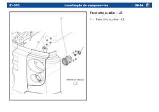 Localização de componentes 39-6431-320
FRENTE DO VEÍCULO
1
Farol alto auxiliar - LE
1	 -	 Farol alto auxiliar - LE
 